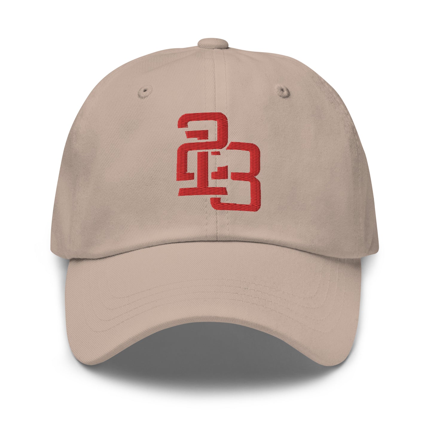 "213" Classic Dad Hat | Yupoong 6245CM | E Luna SELECT Tricrest 3 Red Thread Front, Left Side & Back Logos