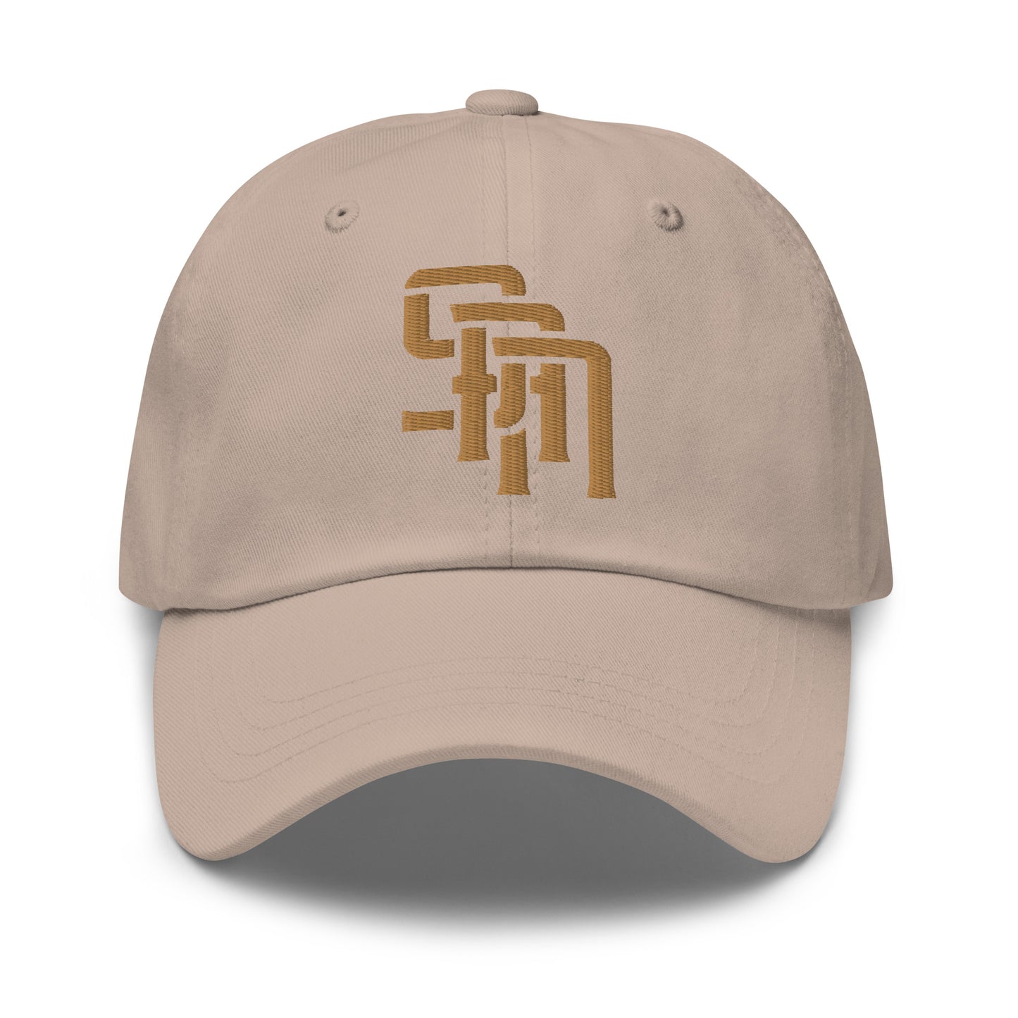"SAN" Classic Dad Hat | Yupoong 6245CM | E Luna Brand ESSENTIAL Duocrest 2 Old Gold Thread Logos: Front & Left