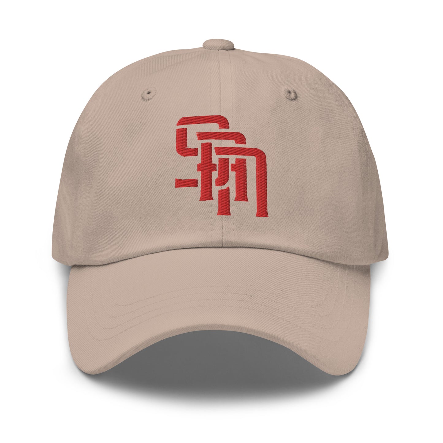 "SAN" Classic Dad Hat | Yupoong 6245CM | E Luna Brand ESSENTIAL Duocrest 2 Red Thread Logos: Front & Left