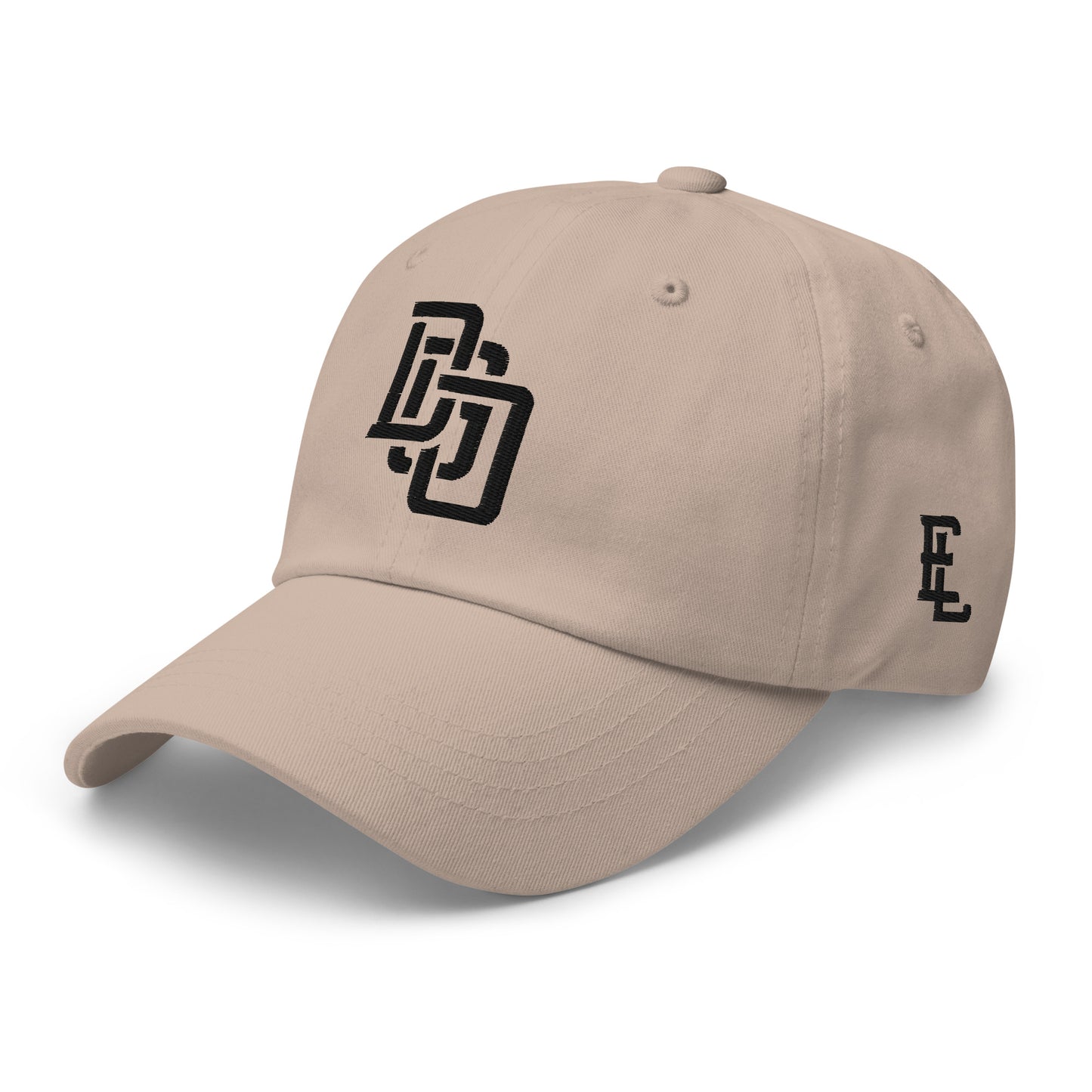 "DGO" Classic Dad Hat | Yupoong 6245CM | E Luna Brand ESSENTIAL Duocrest 2 Black Thread Logos: Front & Left