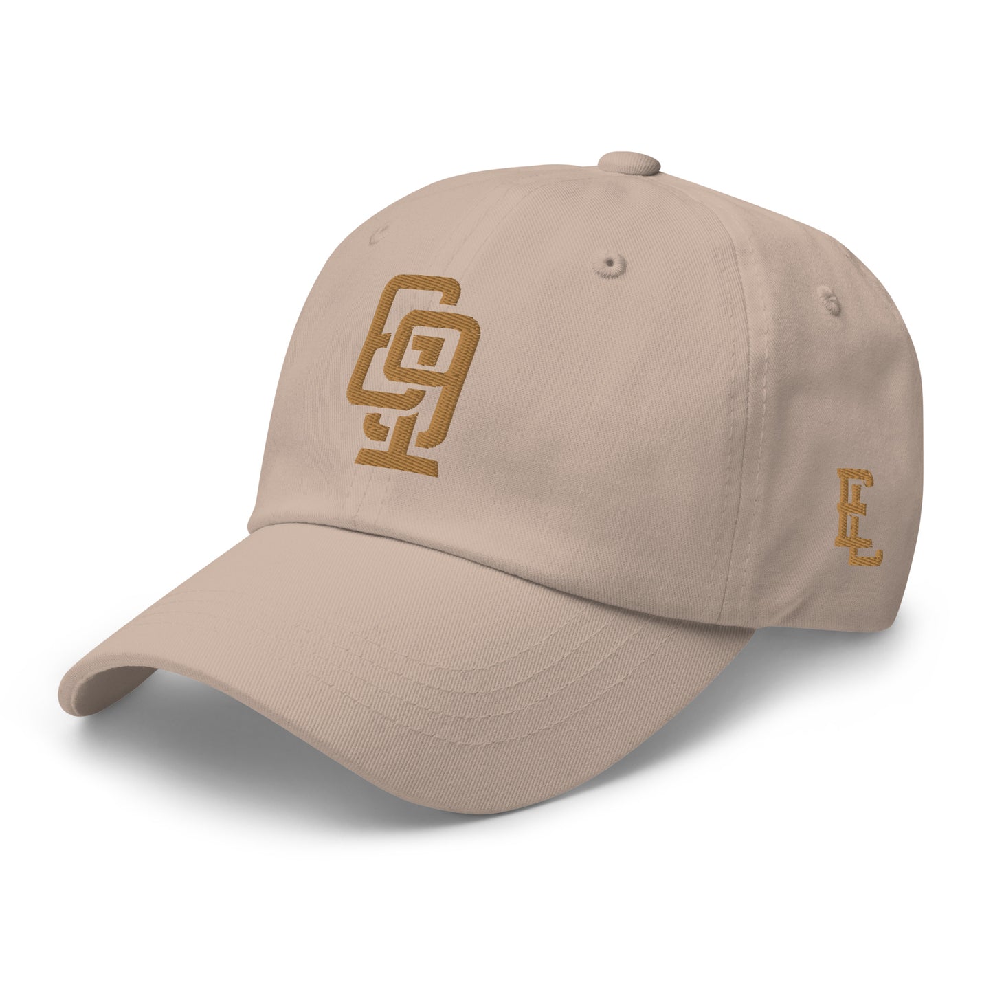 "619" Classic Dad Hat | Yupoong 6245CM | E Luna Brand ESSENTIAL Duocrest 2 Old Gold Thread Logos: Front & Left