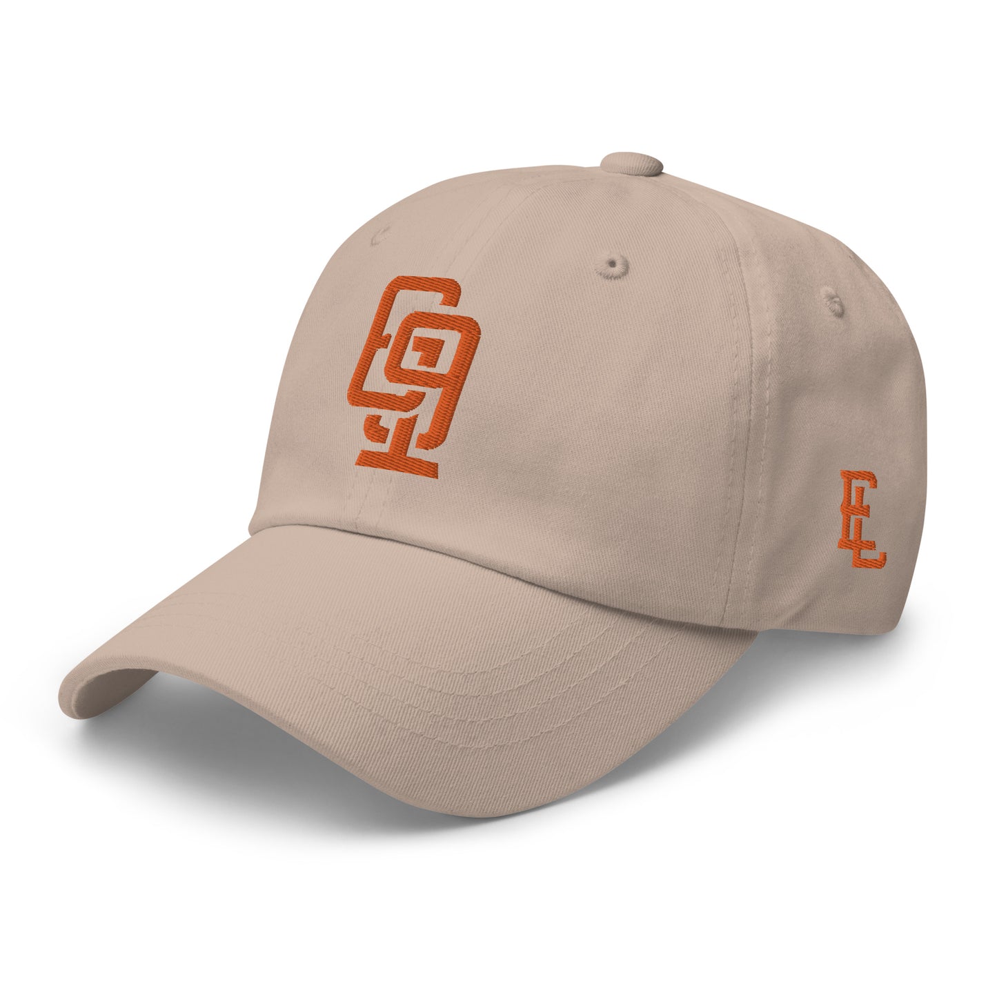 "619" Classic Dad Hat | Yupoong 6245CM | E Luna Brand ESSENTIAL Duocrest 2 Orange Thread Logos: Front & Left