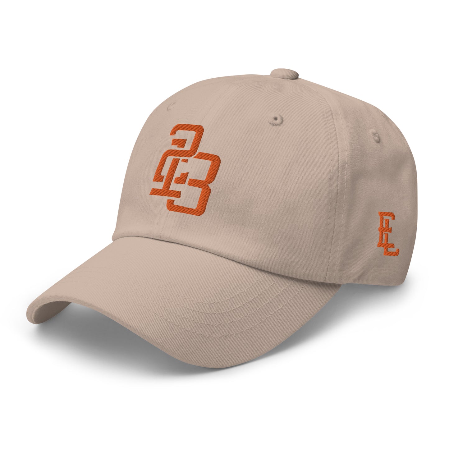 "213" Classic Dad Hat | Yupoong 6245CM | E Luna SELECT Tricrest 3 Orange Thread Front, Left Side & Back Logos