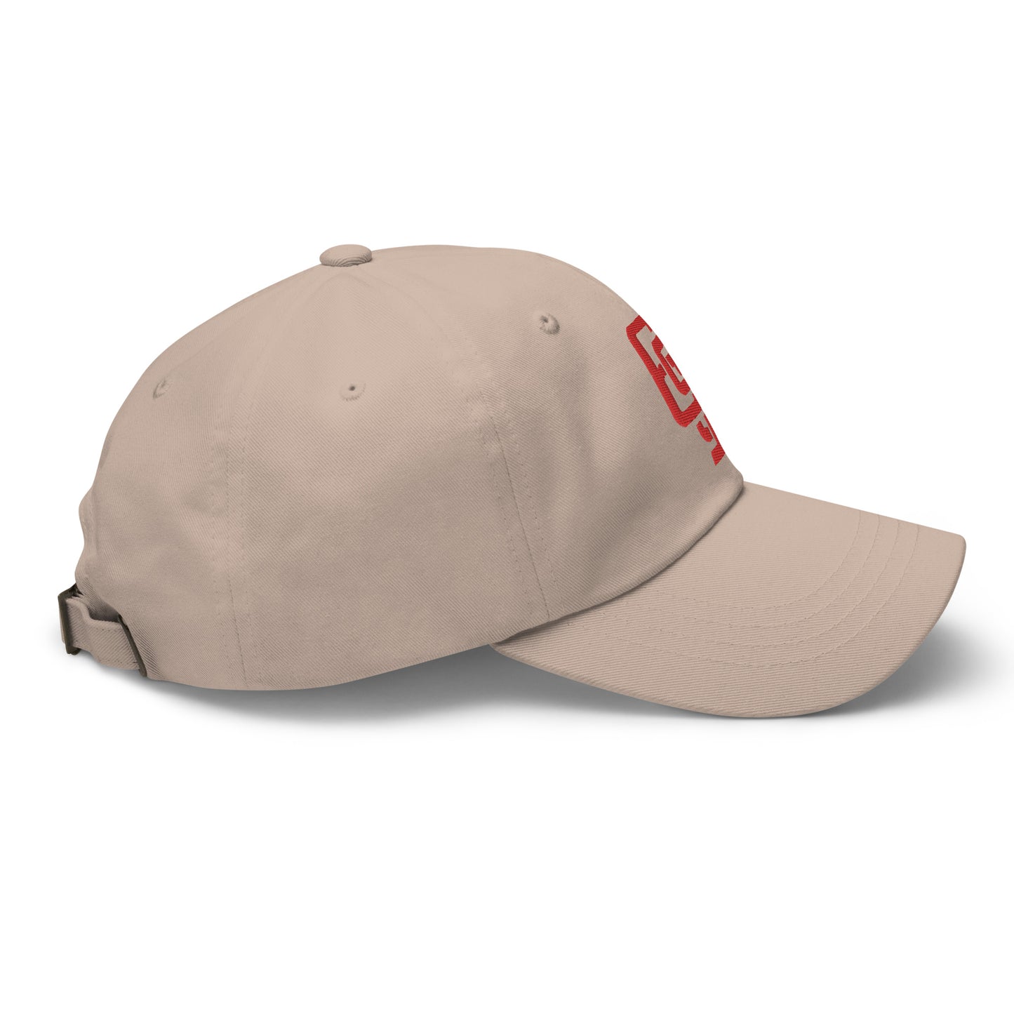 "619" Classic Dad Hat | Yupoong 6245CM | E Luna Brand ESSENTIAL Duocrest 2 Red Thread Logos: Front & Left