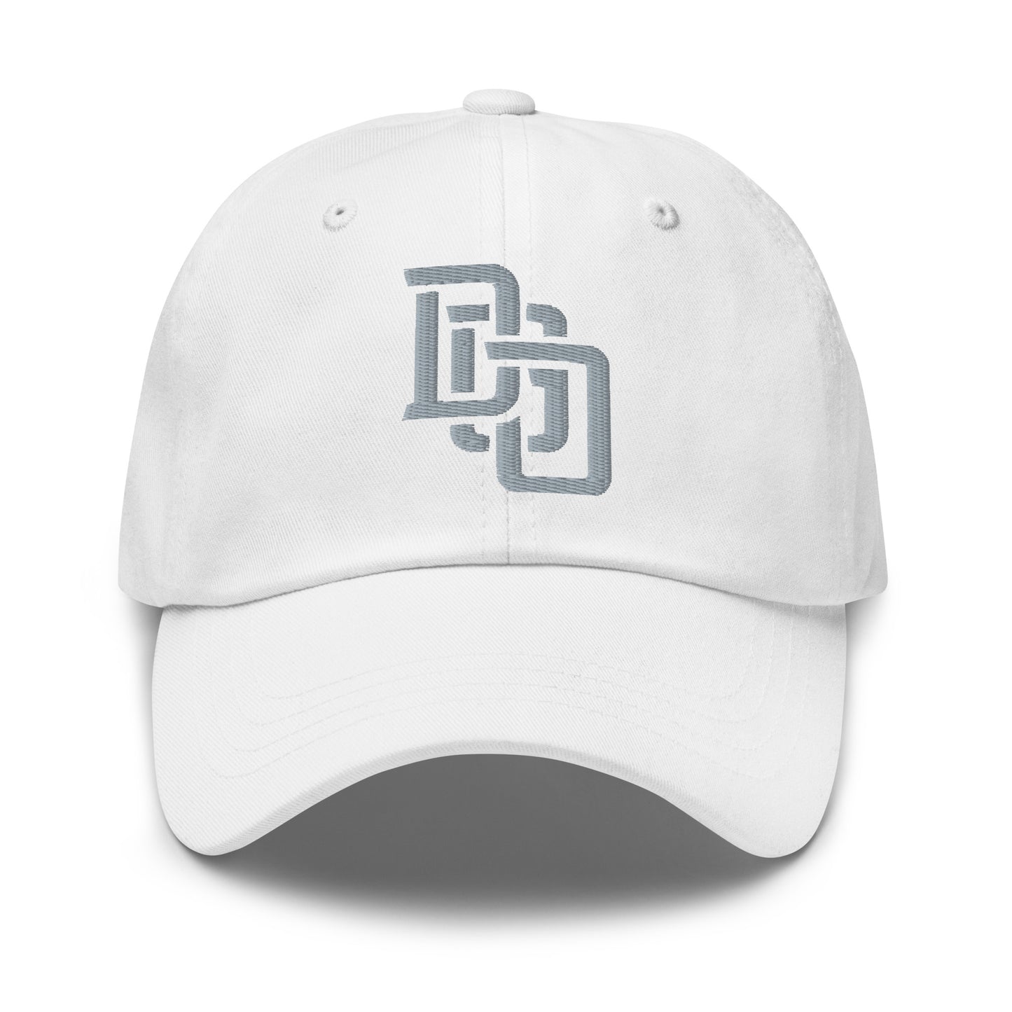 "DGO" Classic Dad Hat | Yupoong 6245CM | E Luna Brand ESSENTIAL Duocrest 2 Grey Thread Logos: Front & Left
