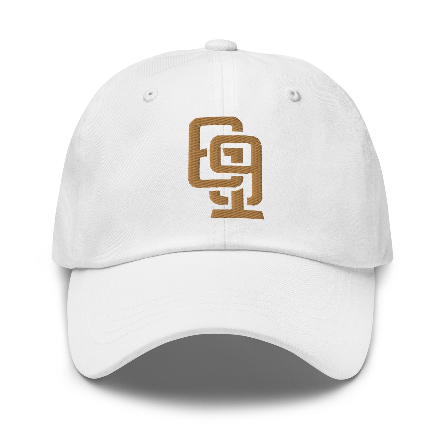 "619" Classic Dad Hat | Yupoong 6245CM | E Luna Brand ESSENTIAL Duocrest 2 Old Gold Thread Logos: Front & Left
