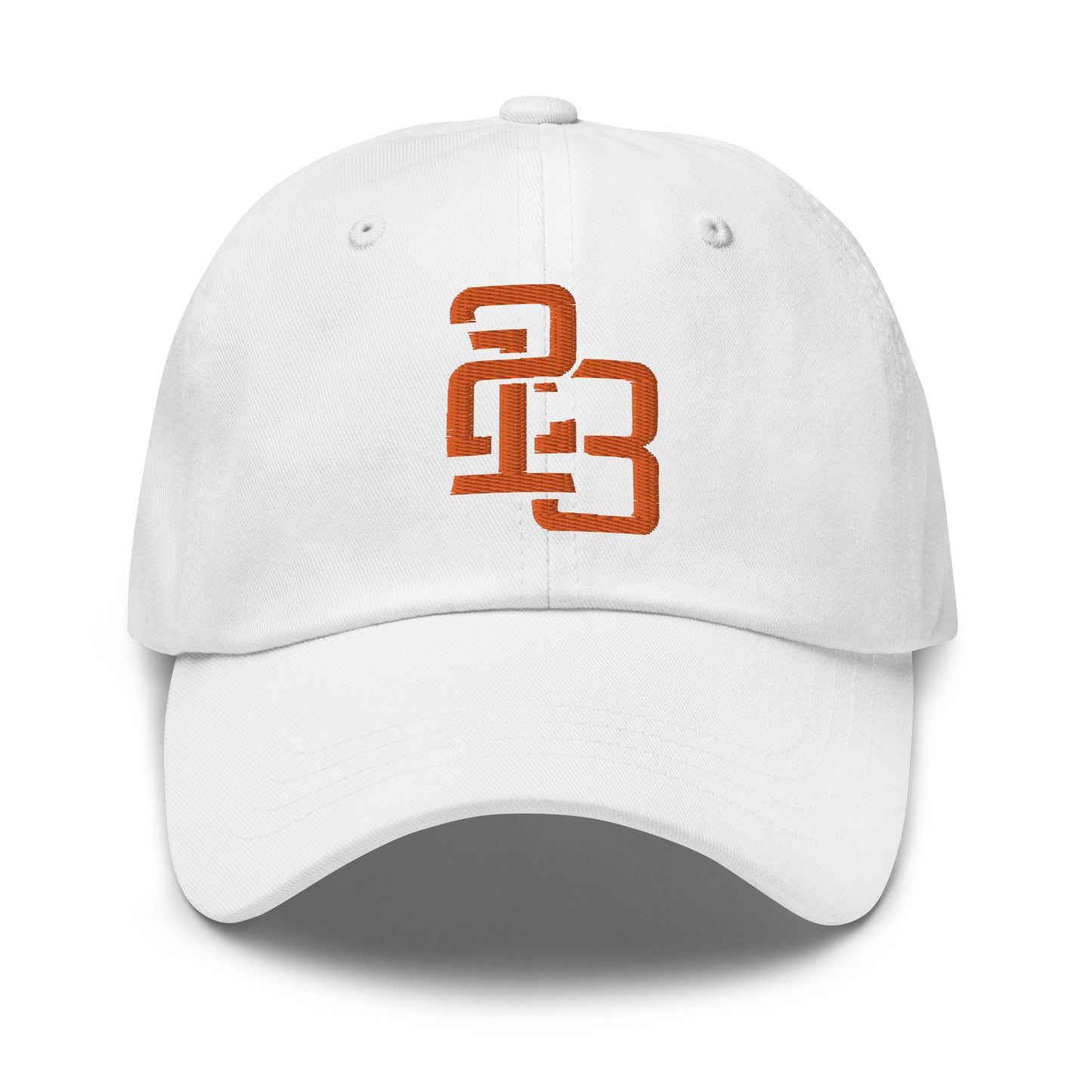 "213" Classic Dad Hat | Yupoong 6245CM | E Luna SELECT Tricrest 3 Orange Thread Front, Left Side & Back Logos