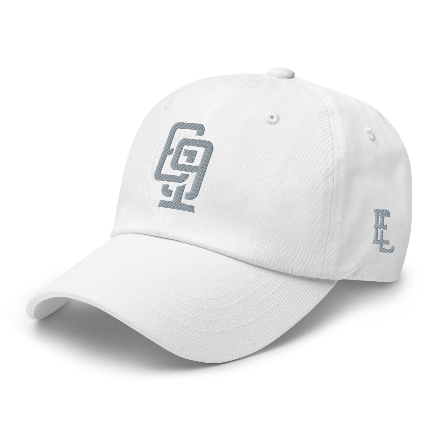 "619" Classic Dad Hat | Yupoong 6245CM | E Luna Brand ESSENTIAL Duocrest 2 Grey Thread Logos: Front & Left
