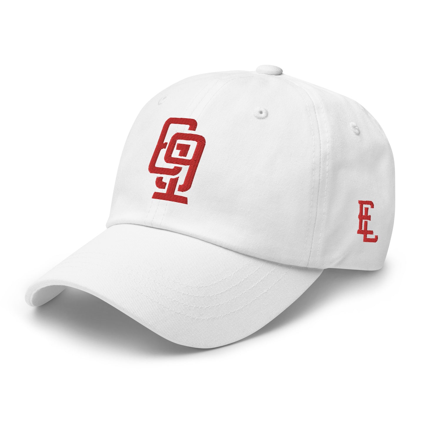 "619" Classic Dad Hat | Yupoong 6245CM | E Luna Brand ESSENTIAL Duocrest 2 Red Thread Logos: Front & Left