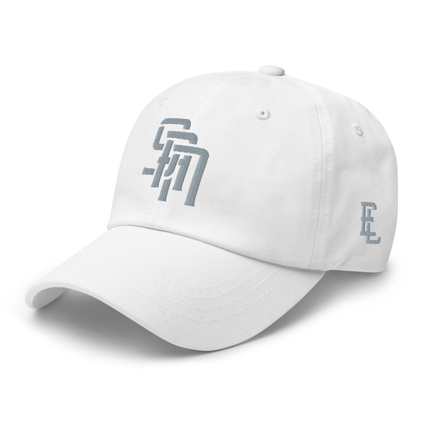 "SAN" Classic Dad Hat | Yupoong 6245CM | E Luna Brand ESSENTIAL Duocrest 2 Grey Thread Logos: Front & Left