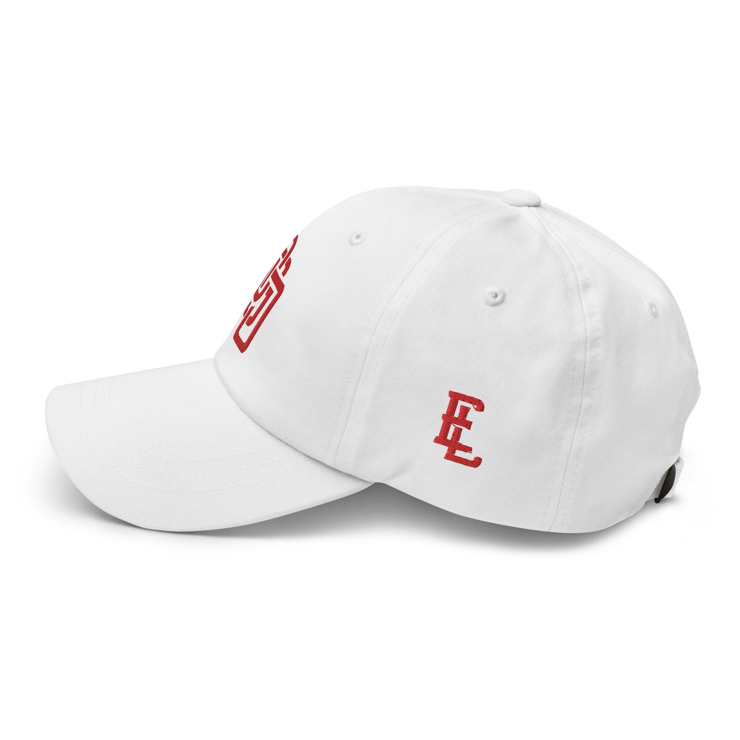 "DGO" Classic Dad Hat | Yupoong 6245CM | E Luna Brand ESSENTIAL Duocrest 2 Red Thread Logos: Front & Left
