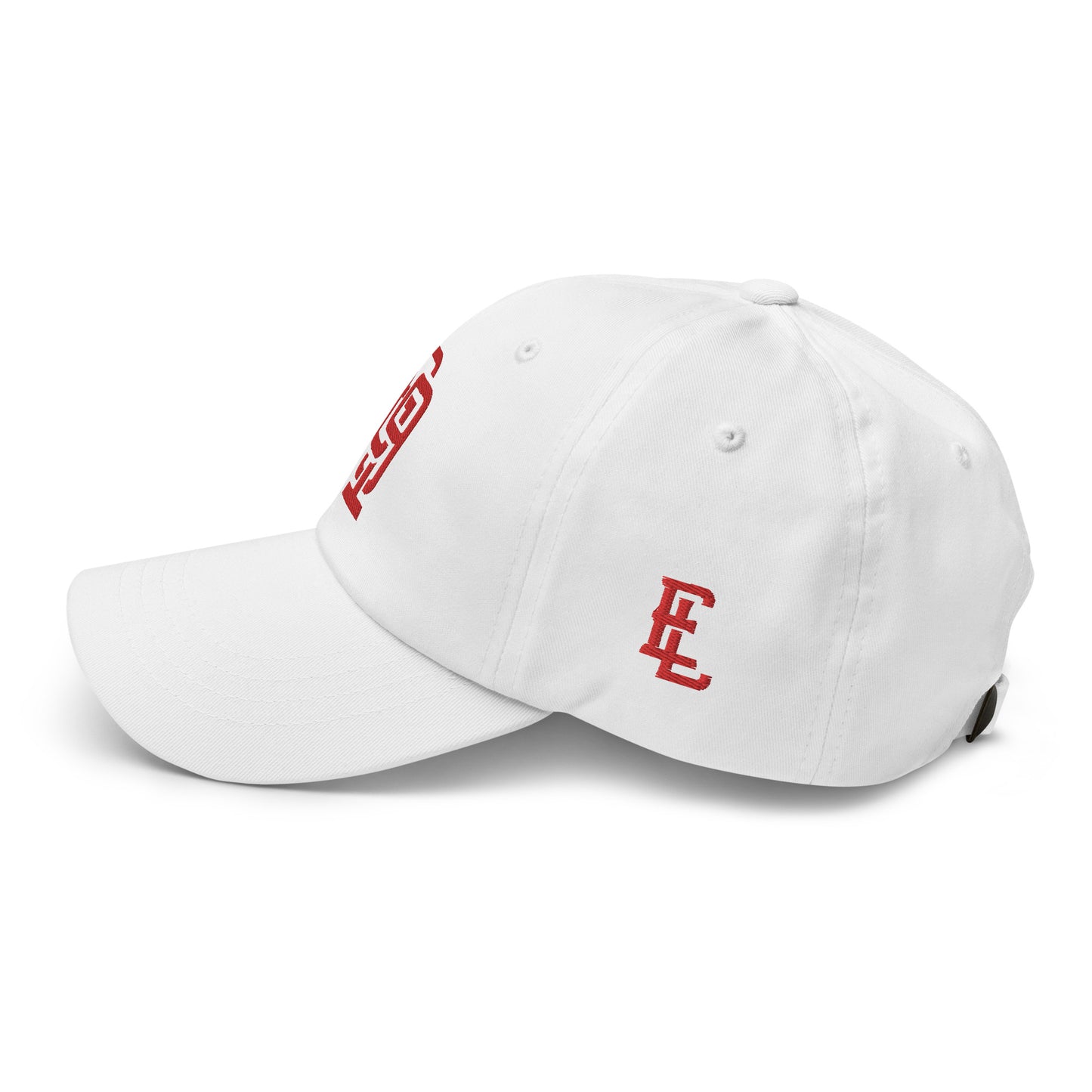 "619" Classic Dad Hat | Yupoong 6245CM | E Luna Brand ESSENTIAL Duocrest 2 Red Thread Logos: Front & Left
