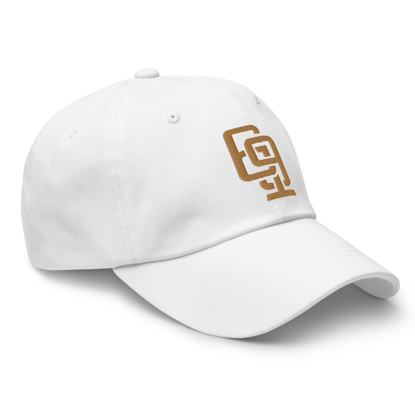 "619" Classic Dad Hat | Yupoong 6245CM | E Luna Brand ESSENTIAL Duocrest 2 Old Gold Thread Logos: Front & Left