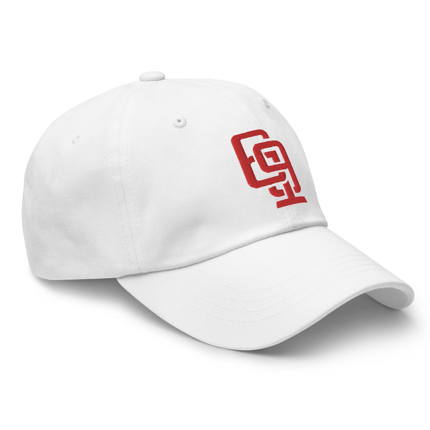 "619" Classic Dad Hat | Yupoong 6245CM | E Luna Brand ESSENTIAL Duocrest 2 Red Thread Logos: Front & Left