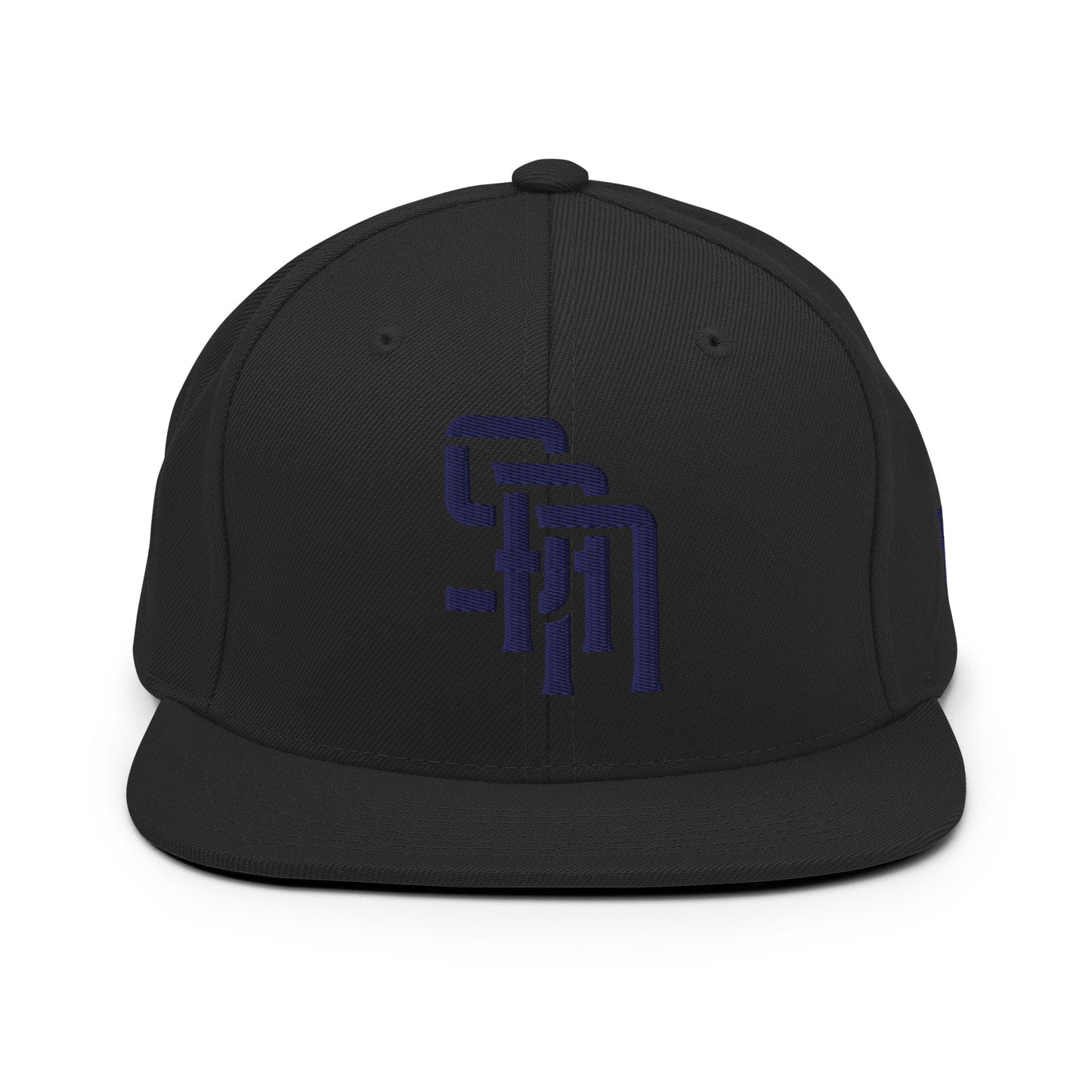 "SAN" Wool Blend Snapback Hat | Yupoong 6089M | E Luna Brand ESSENTIAL Duocrest 2 Navy Thread Logos: Front & Left