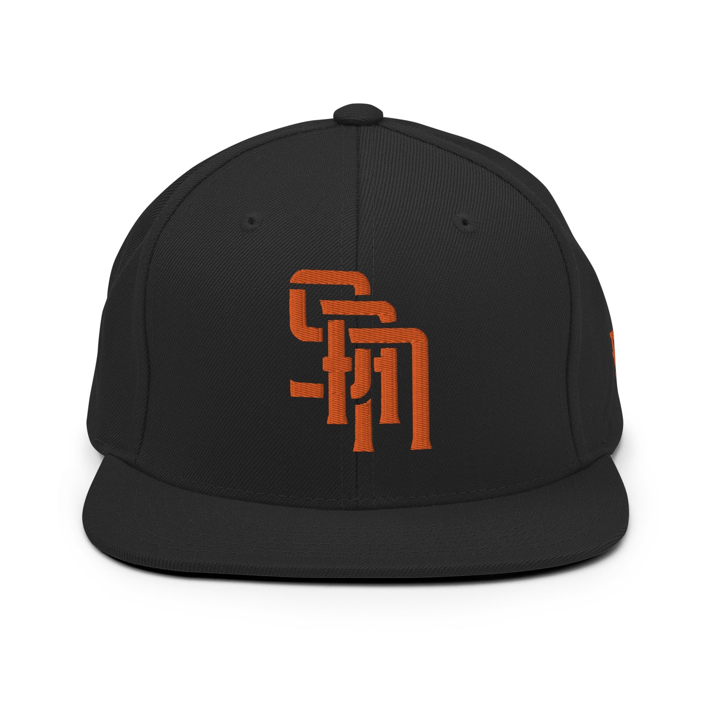 "SAN" Wool Blend Snapback Hat | Yupoong 6089M | E Luna Brand ESSENTIAL Duocrest 2 Orange Thread Logos: Front & Left