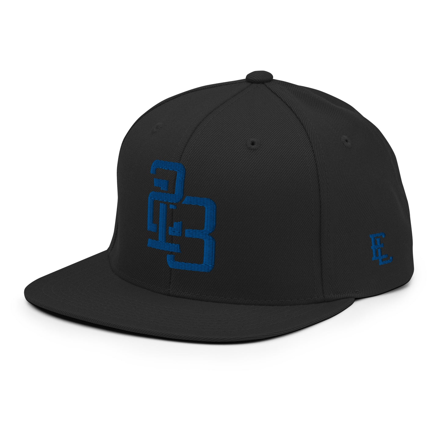 "213" Wool Blend Snapback Hat | Yupoong 6089M | E Luna ESSENTIAL Duocrest 2 Royal Thread Front & Left Side Logos