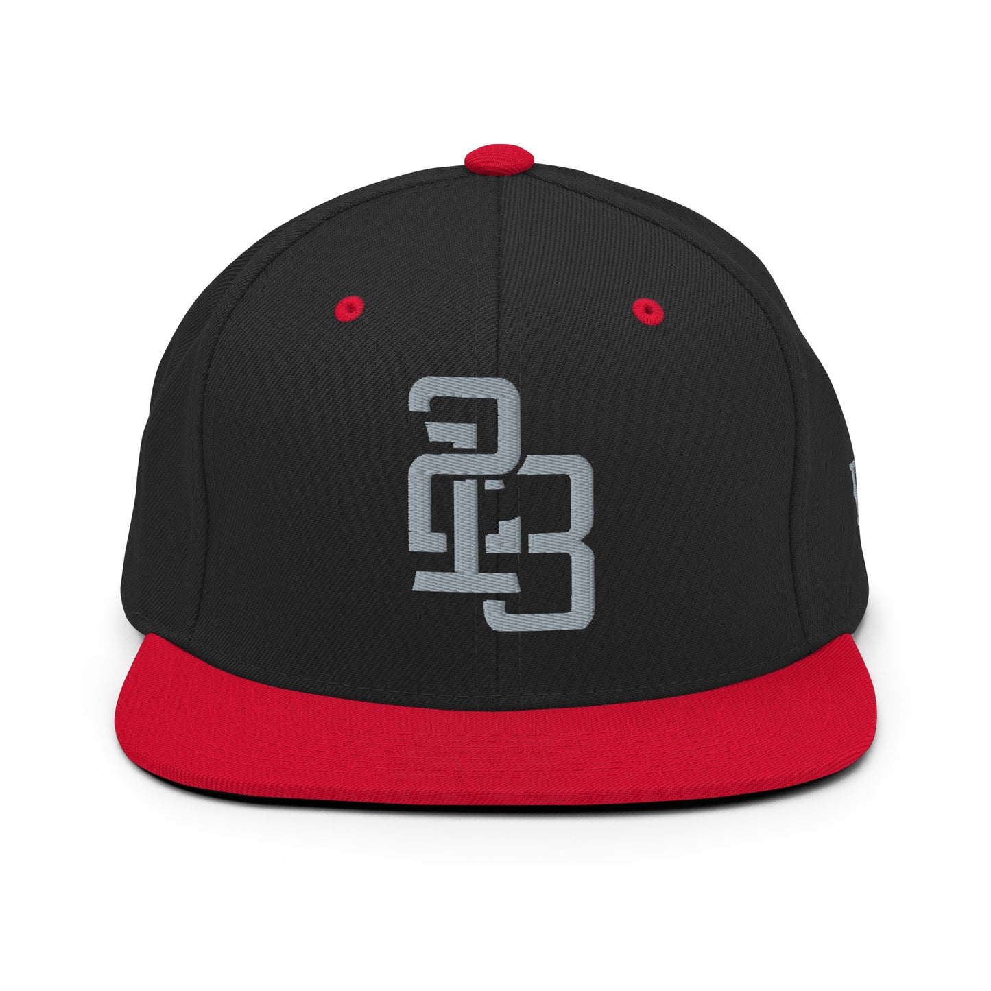 "213" Wool Blend Snapback Hat | Yupoong 6089M | E Luna ESSENTIAL Duocrest 2 Grey Thread Front & Left Side Logos