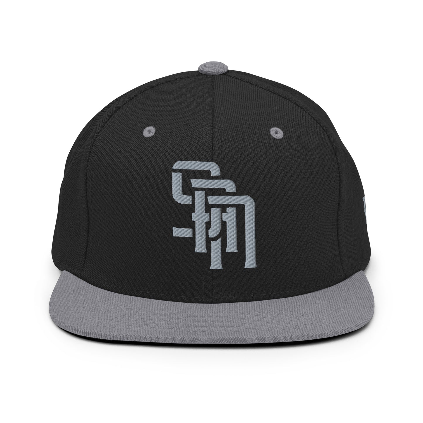 "SAN" Wool Blend Snapback Hat | Yupoong 6089M | E Luna Brand ESSENTIAL Duocrest 2 Grey Thread Logos: Front & Left
