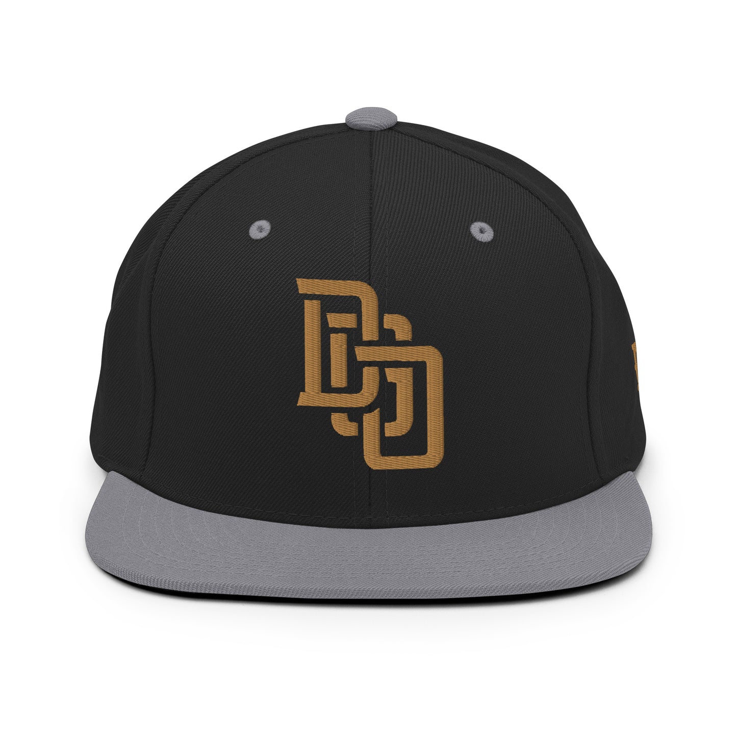 "DGO" Wool Blend Snapback Hat | Yupoong 6089M | E Luna Brand ESSENTIAL Duocrest 2 Old Gold Thread Logos: Front & Left