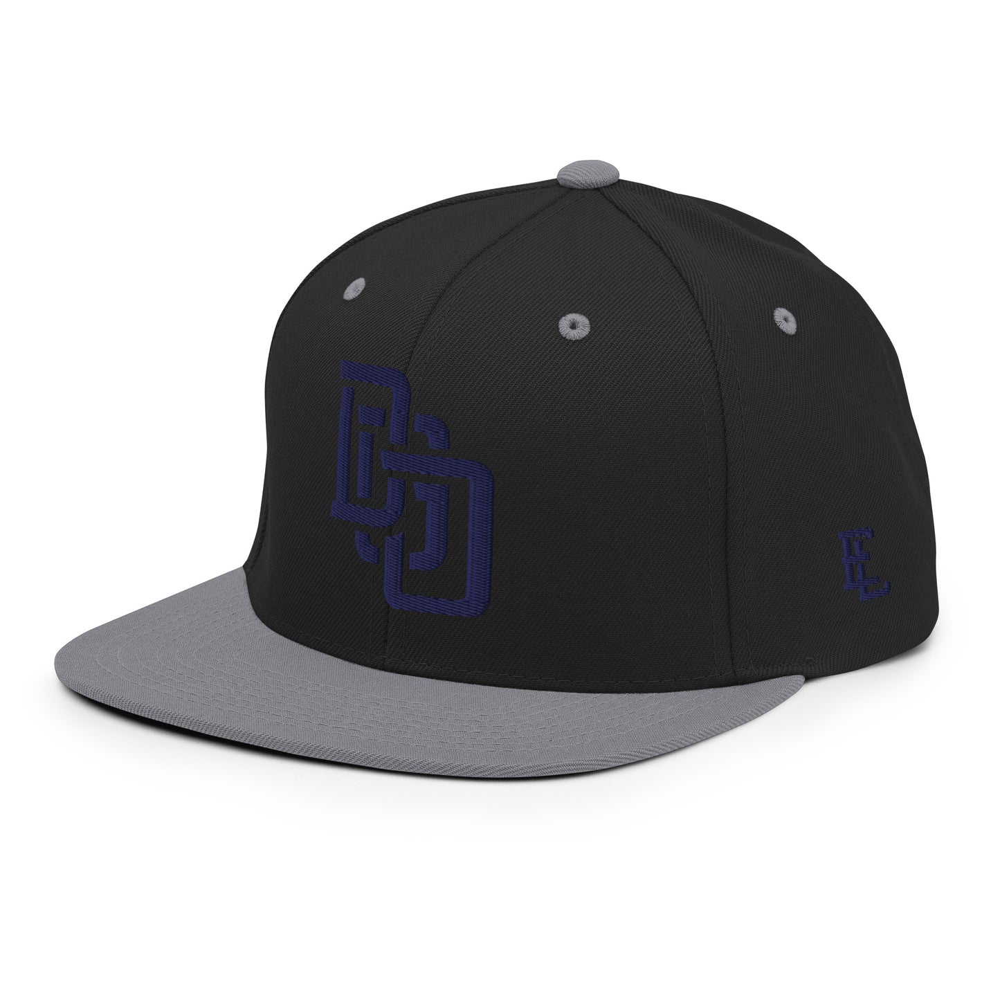 "DGO" Wool Blend Snapback Hat | Yupoong 6089M | E Luna Brand ESSENTIAL Duocrest 2 Navy Thread Logos: Front & Left