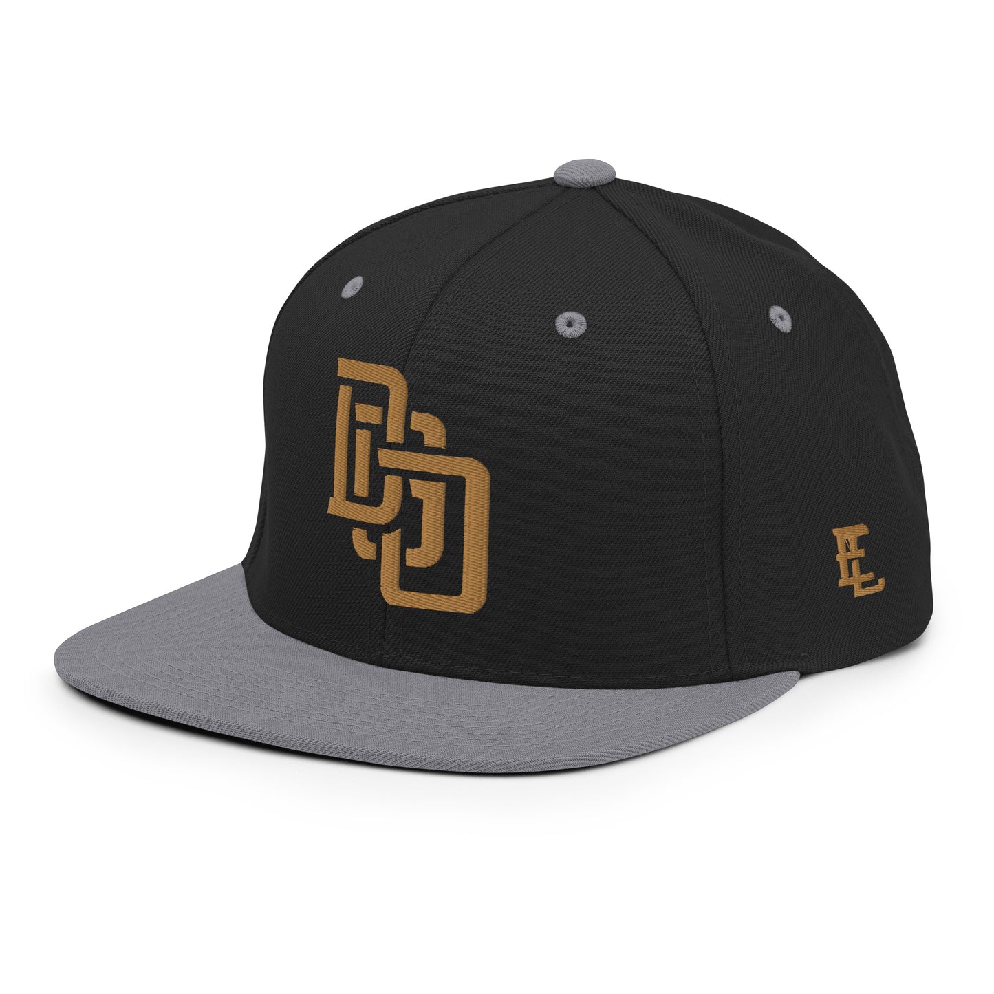 "DGO" Wool Blend Snapback Hat | Yupoong 6089M | E Luna Brand ESSENTIAL Duocrest 2 Old Gold Thread Logos: Front & Left