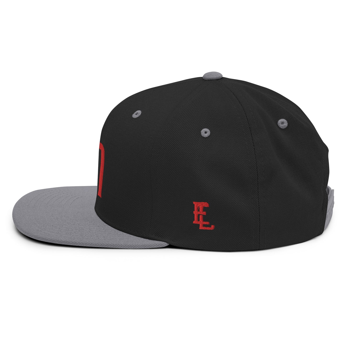 "SAN" Wool Blend Snapback Hat | Yupoong 6089M | E Luna Brand ESSENTIAL Duocrest 2 Red Thread Logos: Front & Left