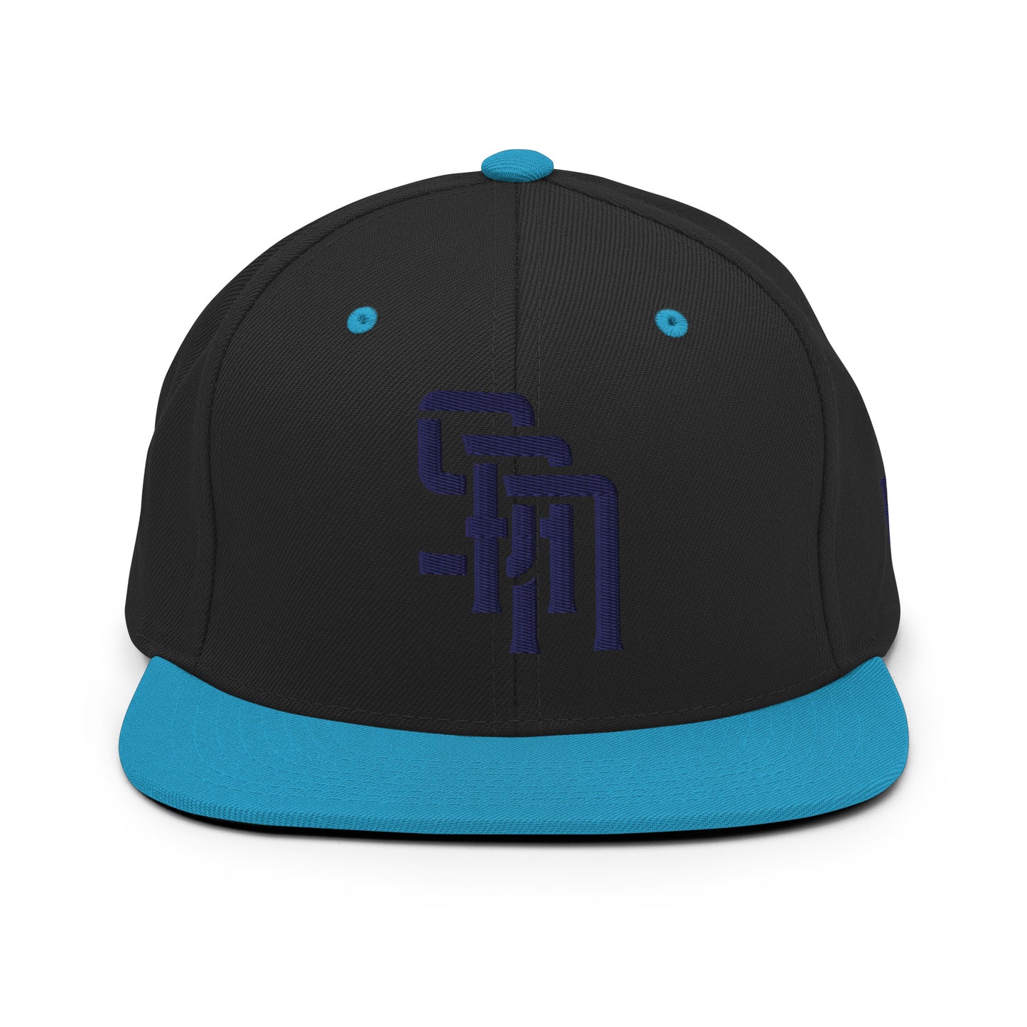 "SAN" Wool Blend Snapback Hat | Yupoong 6089M | E Luna Brand ESSENTIAL Duocrest 2 Navy Thread Logos: Front & Left