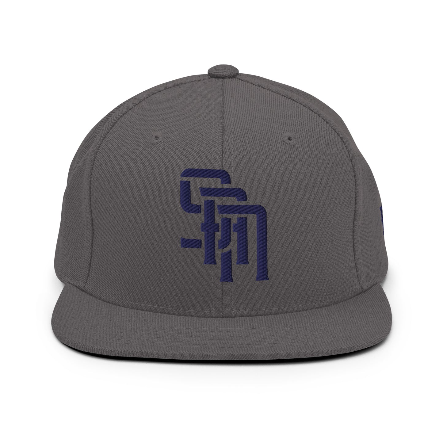 "SAN" Wool Blend Snapback Hat | Yupoong 6089M | E Luna Brand ESSENTIAL Duocrest 2 Navy Thread Logos: Front & Left