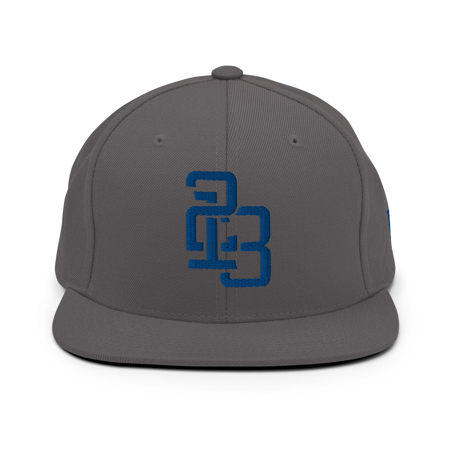 "213" Wool Blend Snapback Hat | Yupoong 6089M | E Luna ESSENTIAL Duocrest 2 Royal Thread Front & Left Side Logos