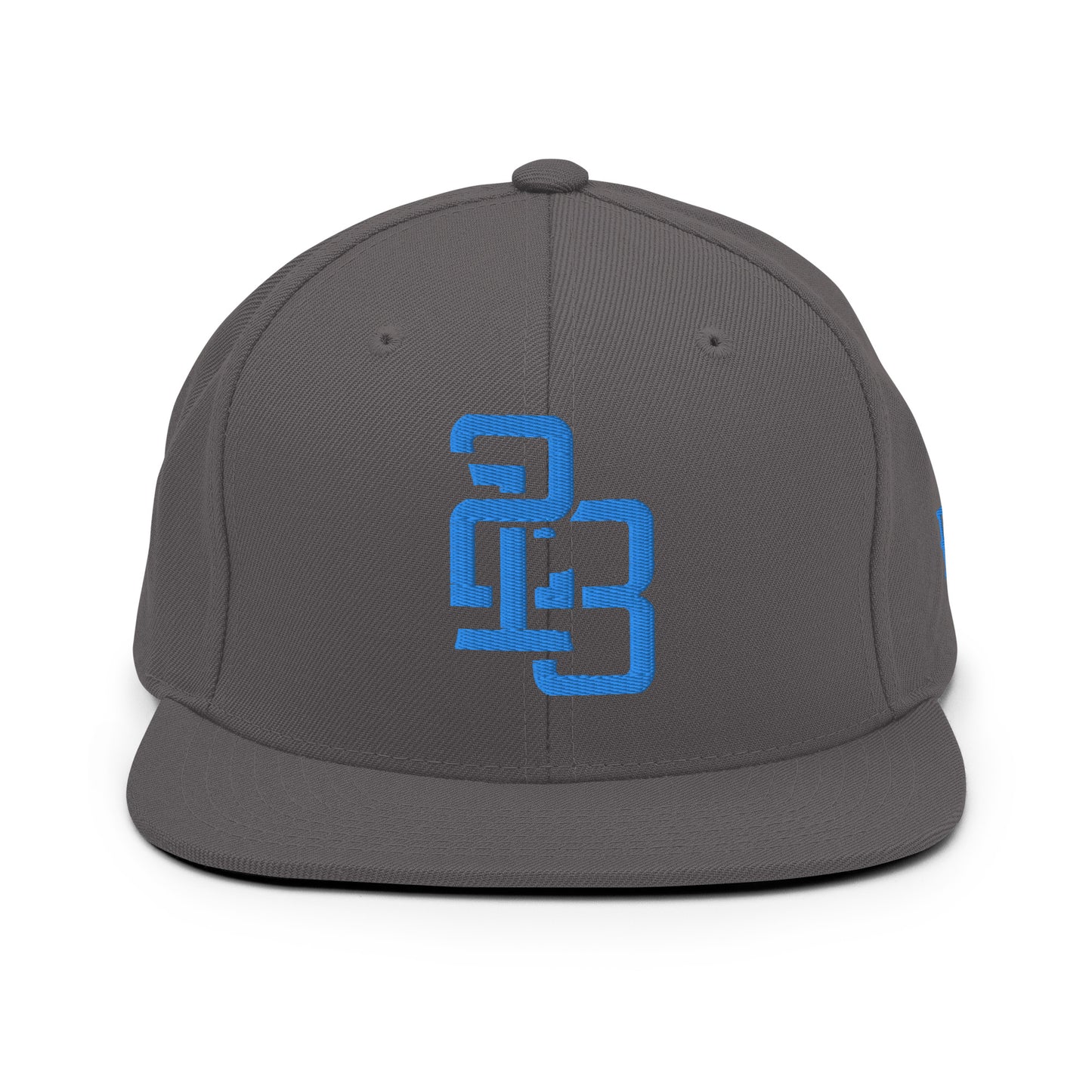 "213" Wool Blend Snapback Hat | Yupoong 6089M | E Luna SELECT Tricrest 3 Aqua/Teal Thread Front, Left Side & Back Logos