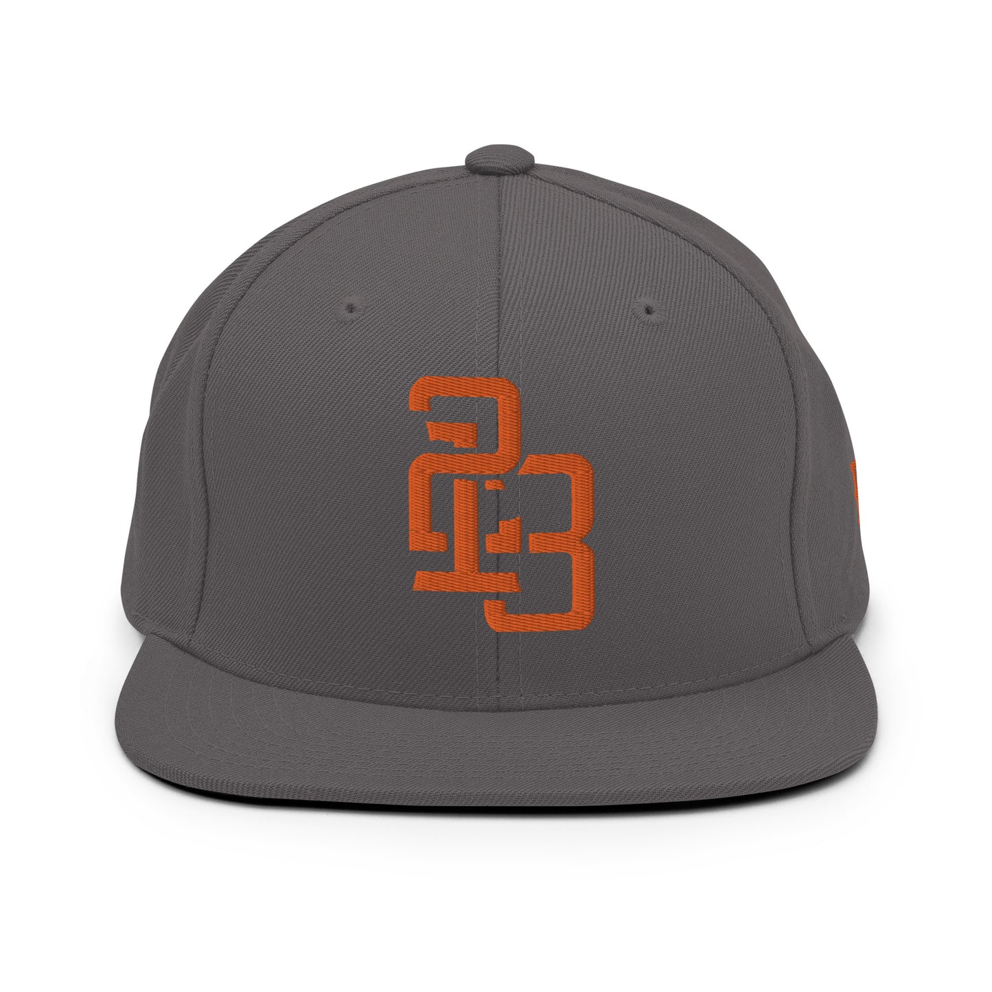 "213" Wool Blend Snapback Hat | Yupoong 6089M | E Luna SELECT Tricrest 3 Orange Thread Front, Left Side & Back Logos