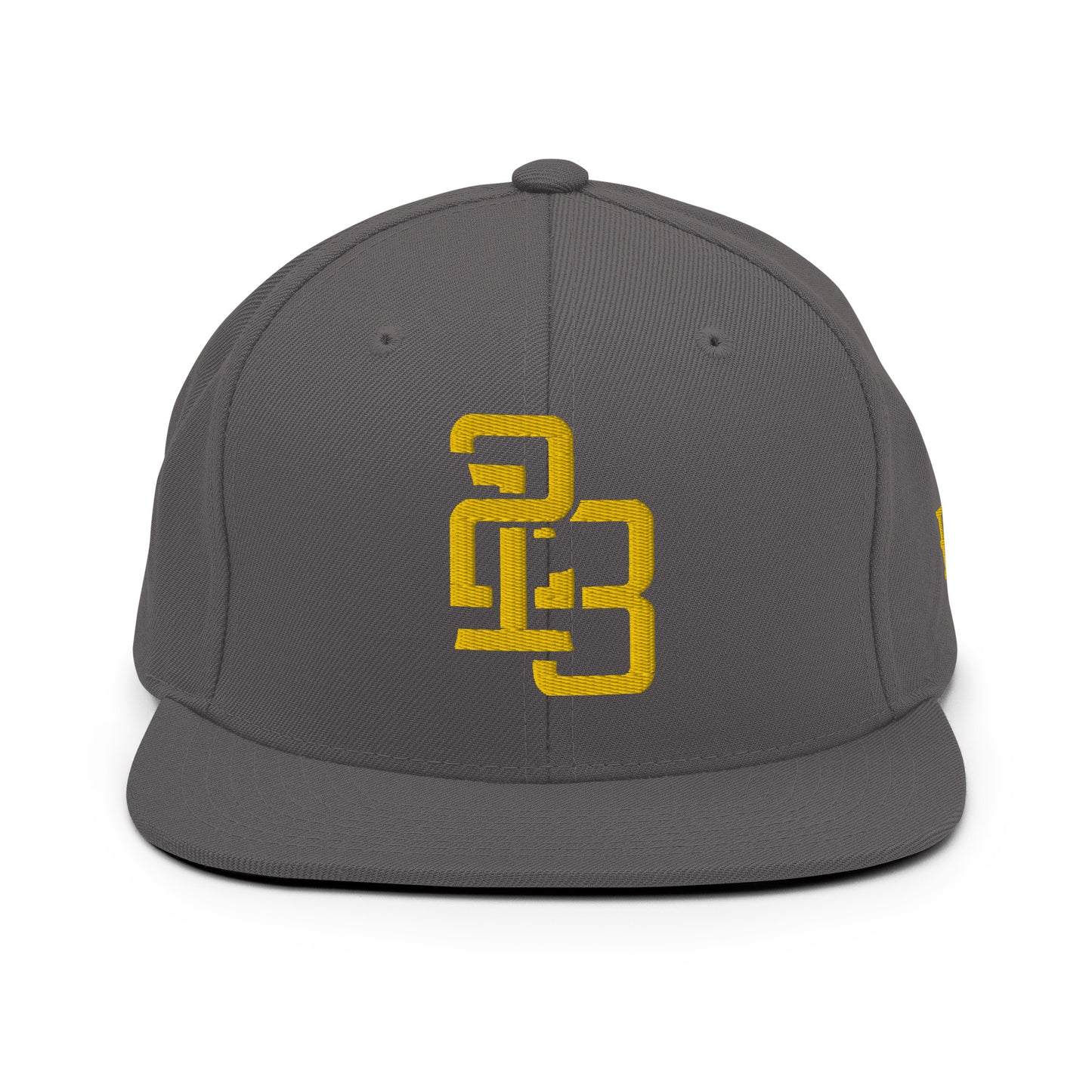 "213" Wool Blend Snapback Hat | Yupoong 6089M | E Luna SELECT Tricrest 3 Gold Thread Front, Left Side & Back Logos