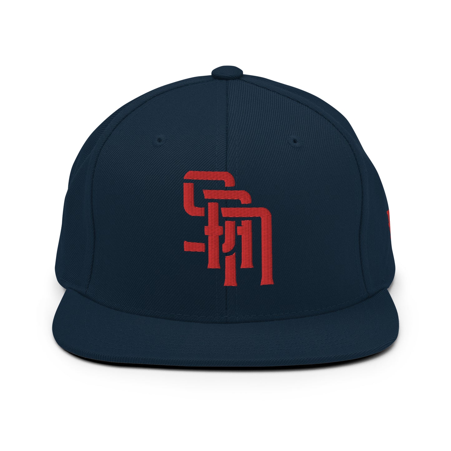 "SAN" Wool Blend Snapback Hat | Yupoong 6089M | E Luna Brand ESSENTIAL Duocrest 2 Red Thread Logos: Front & Left
