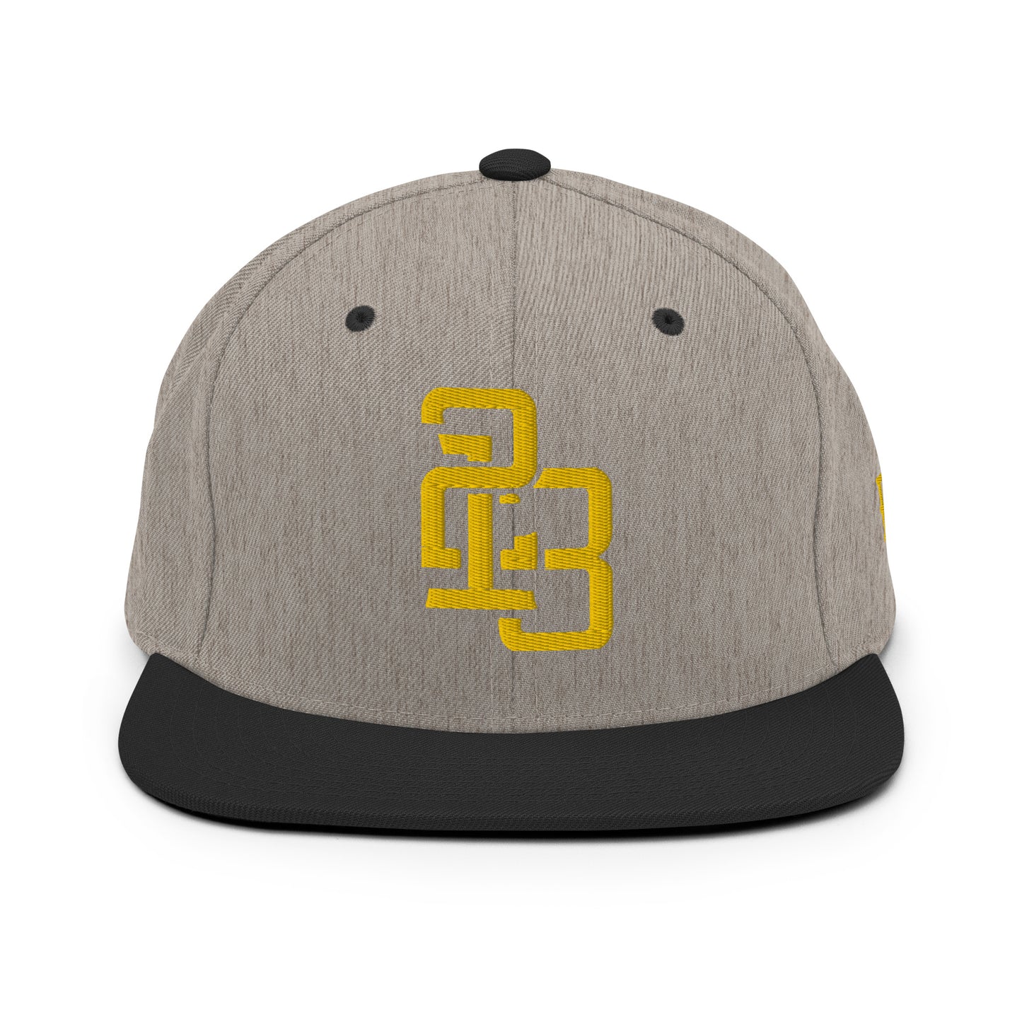 "213" Wool Blend Snapback Hat | Yupoong 6089M | E Luna SELECT Tricrest 3 Gold Thread Front, Left Side & Back Logos