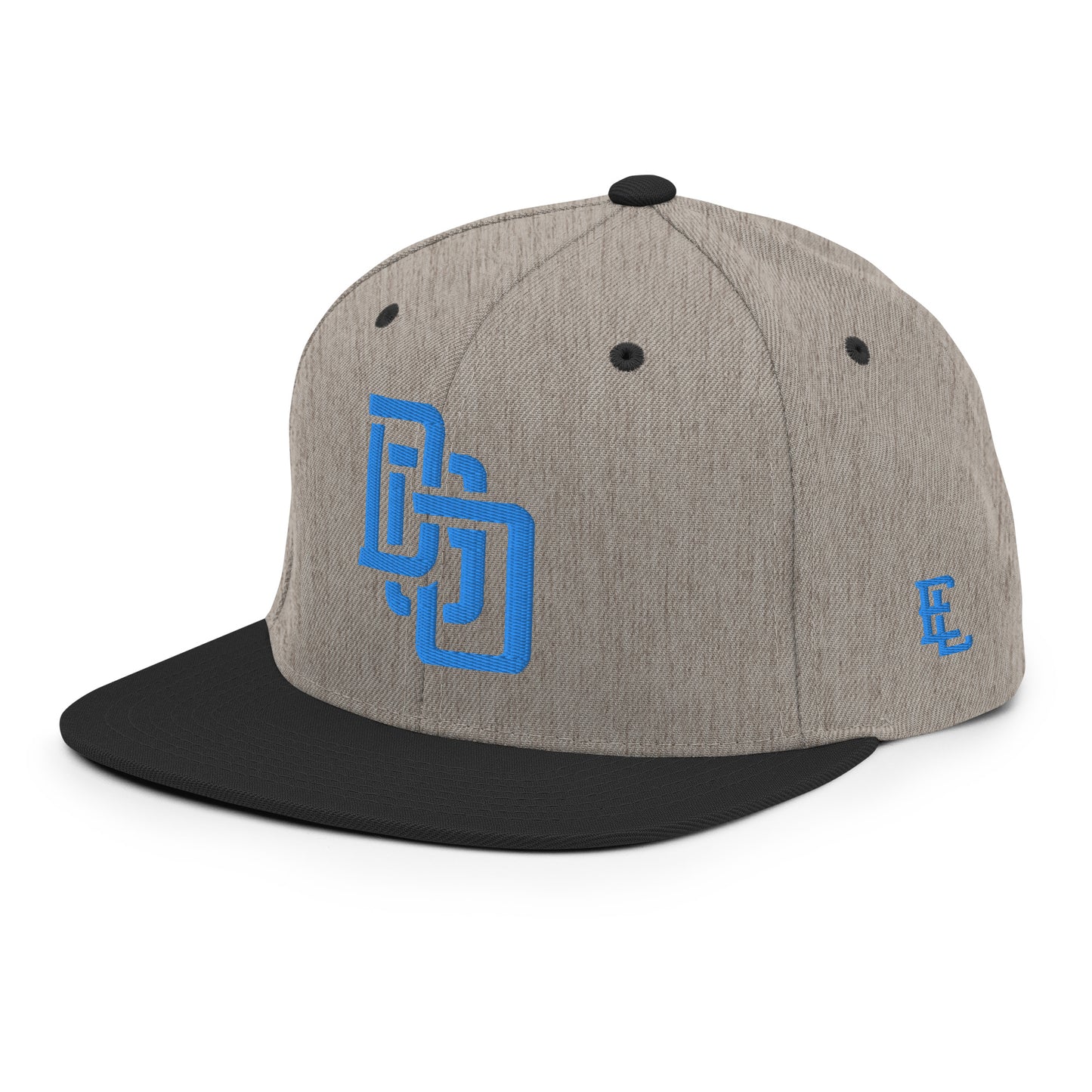 "DGO" Wool Blend Snapback Hat | Yupoong 6089M | E Luna Brand ESSENTIAL Duocrest 2 Aqua/Teal Thread Logos: Front & Left