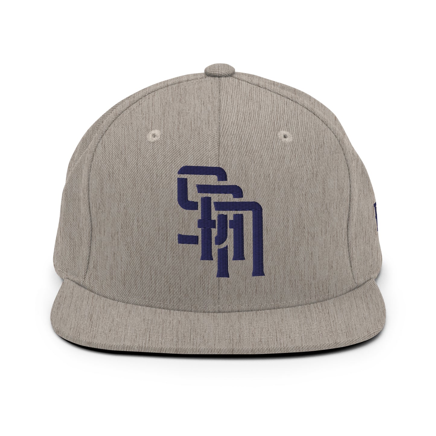"SAN" Wool Blend Snapback Hat | Yupoong 6089M | E Luna Brand ESSENTIAL Duocrest 2 Navy Thread Logos: Front & Left