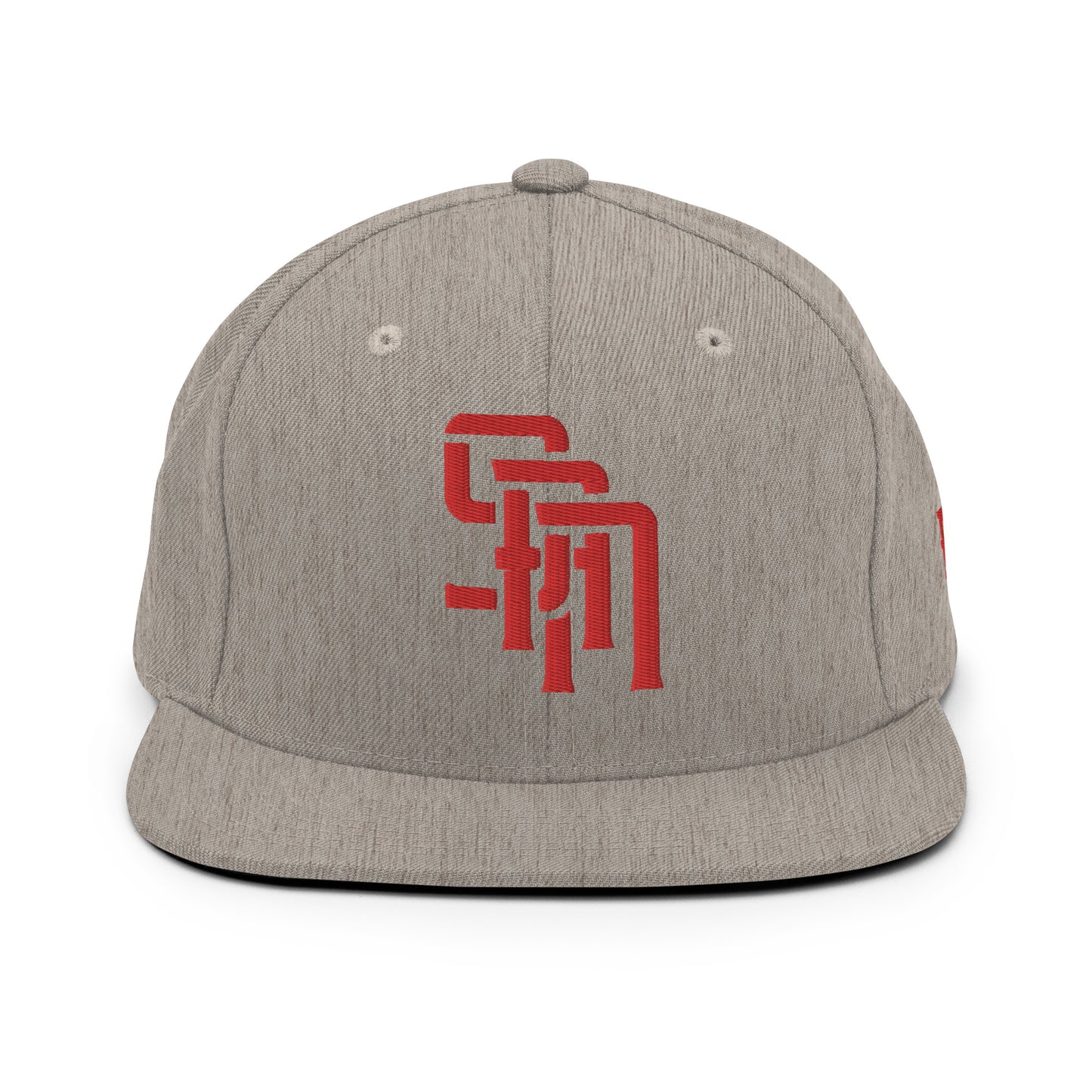 "SAN" Wool Blend Snapback Hat | Yupoong 6089M | E Luna Brand ESSENTIAL Duocrest 2 Red Thread Logos: Front & Left