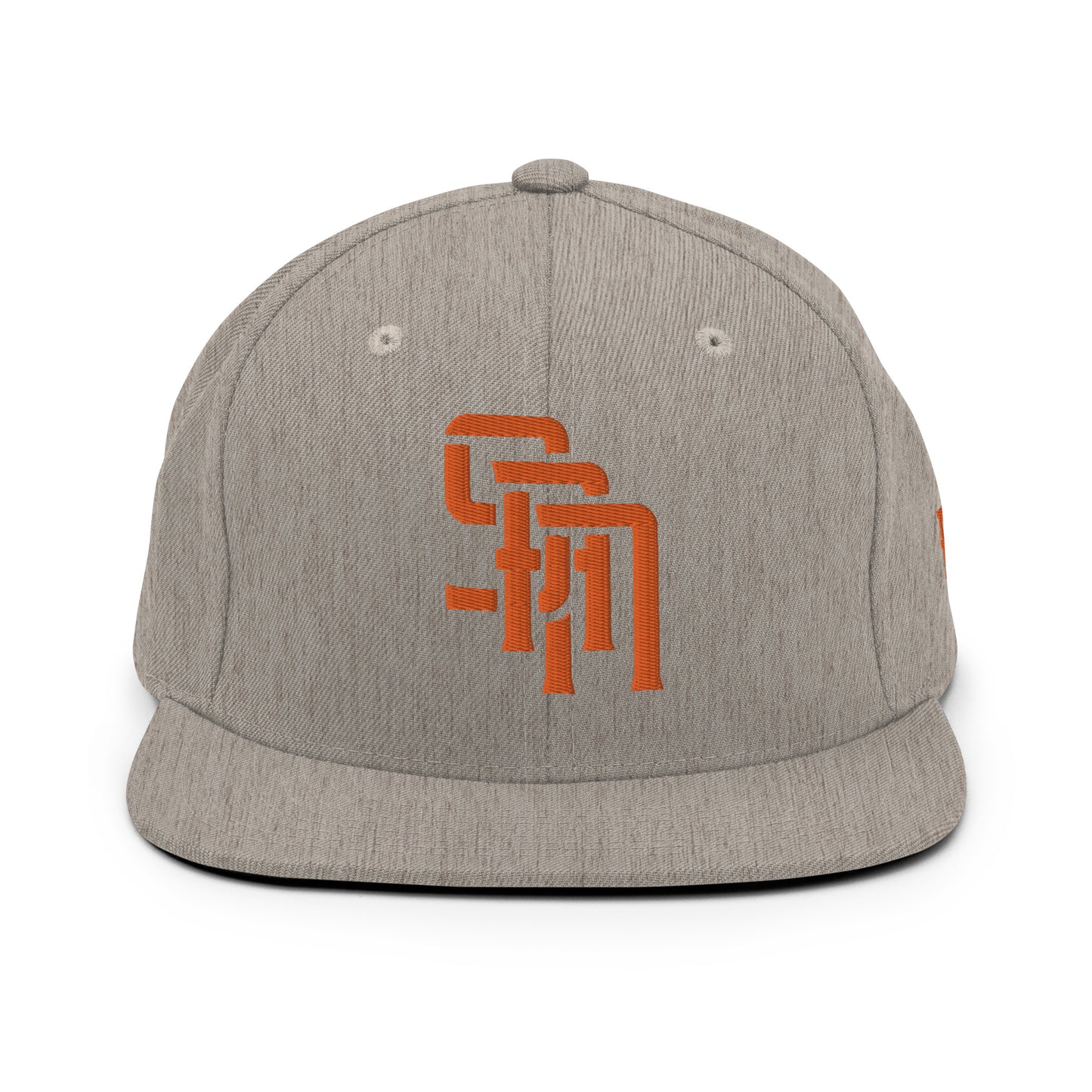 "SAN" Wool Blend Snapback Hat | Yupoong 6089M | E Luna Brand ESSENTIAL Duocrest 2 Orange Thread Logos: Front & Left