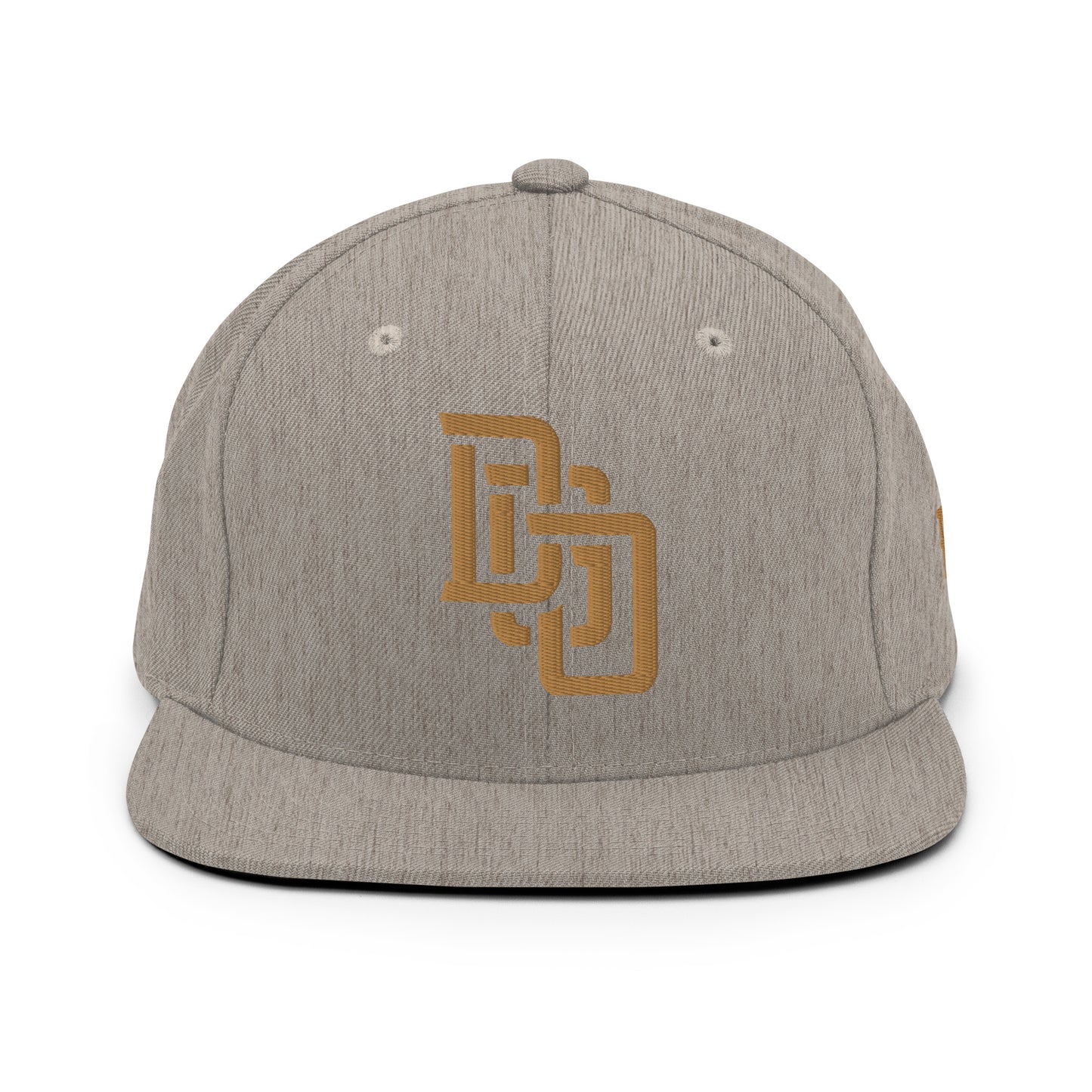 "DGO" Wool Blend Snapback Hat | Yupoong 6089M | E Luna Brand ESSENTIAL Duocrest 2 Old Gold Thread Logos: Front & Left