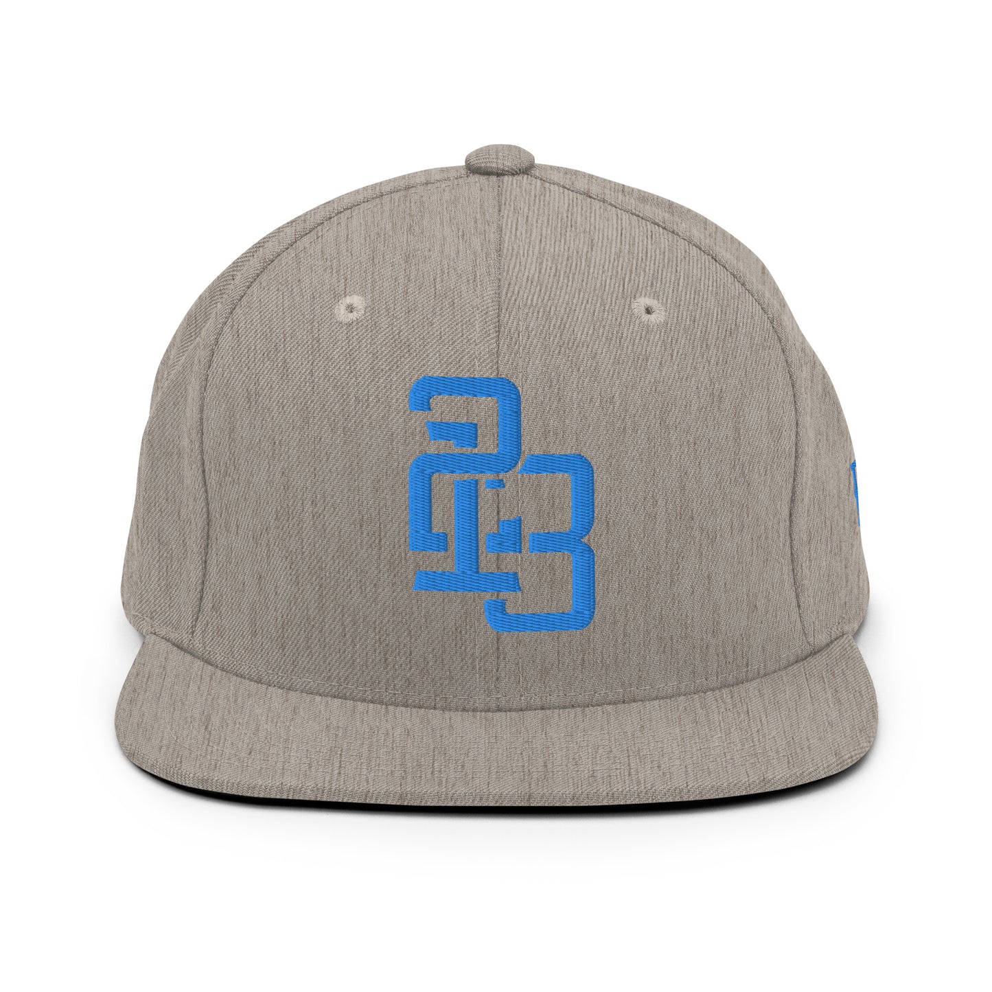 "213" Wool Blend Snapback Hat | Yupoong 6089M | E Luna ESSENTIAL Duocrest 2 Aqua/Teal Thread Front & Left Side Logos