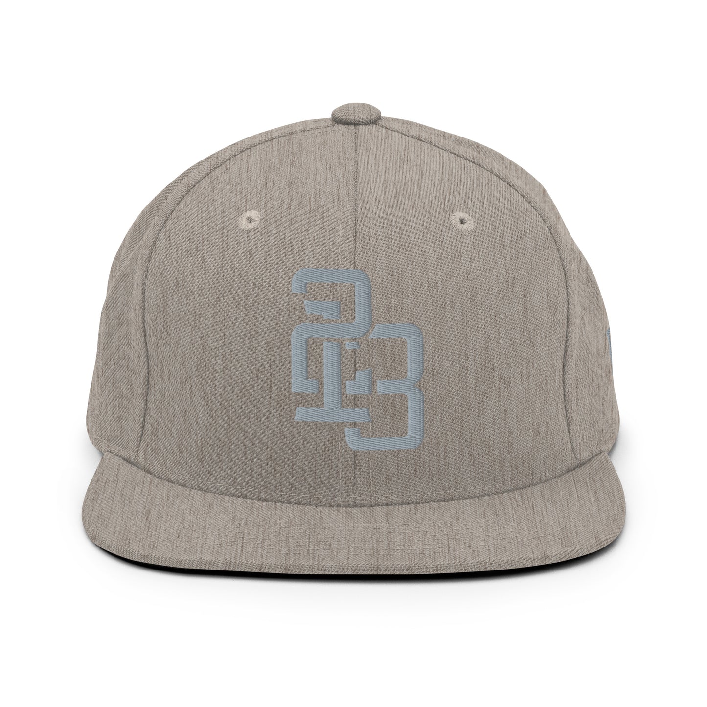 "213" Wool Blend Snapback Hat | Yupoong 6089M | E Luna SELECT Tricrest 3 Grey Thread Front, Left Side & Back Logos