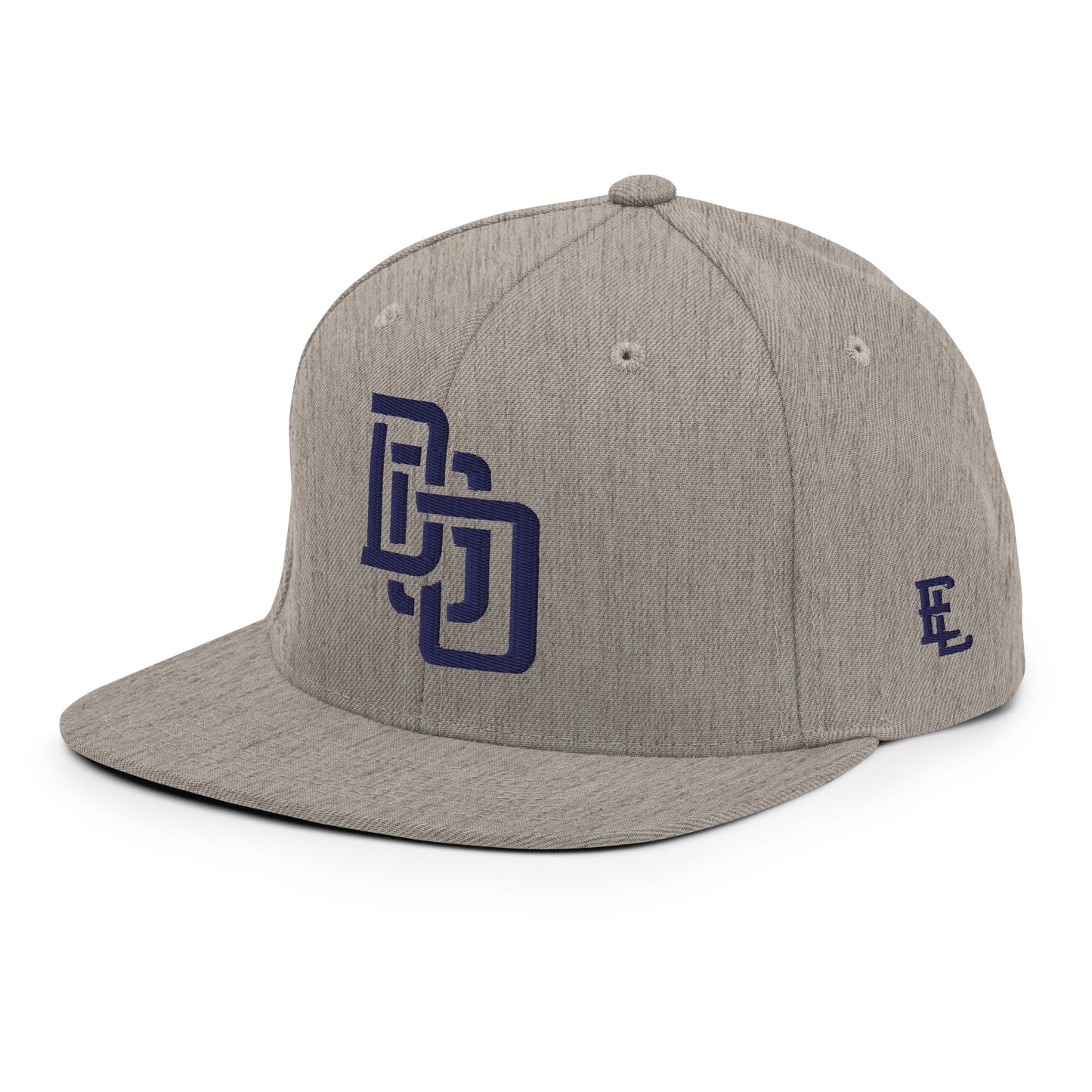 "DGO" Wool Blend Snapback Hat | Yupoong 6089M | E Luna Brand ESSENTIAL Duocrest 2 Navy Thread Logos: Front & Left
