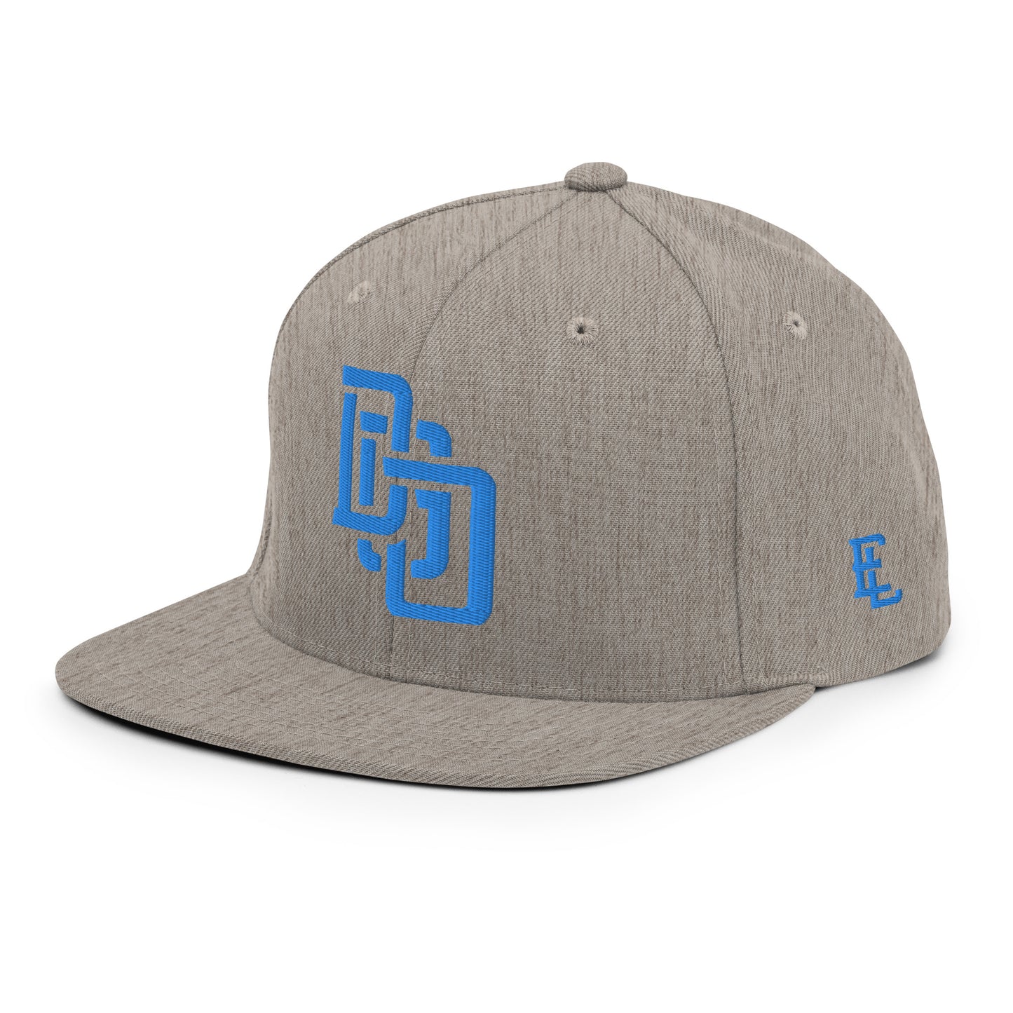 "DGO" Wool Blend Snapback Hat | Yupoong 6089M | E Luna Brand ESSENTIAL Duocrest 2 Aqua/Teal Thread Logos: Front & Left