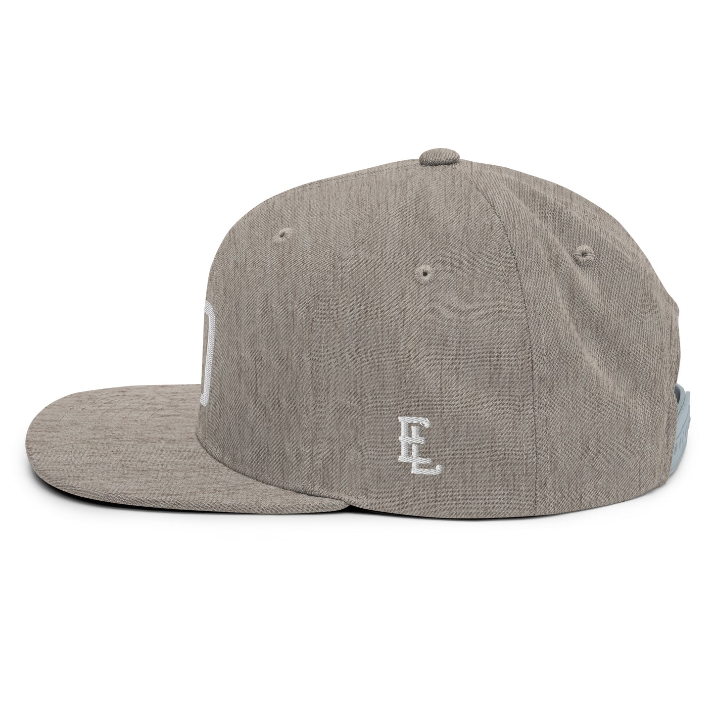 "DGO" Wool Blend Snapback Hat | Yupoong 6089M | E Luna Brand ESSENTIAL Duocrest 2 White Thread Logos: Front & Left
