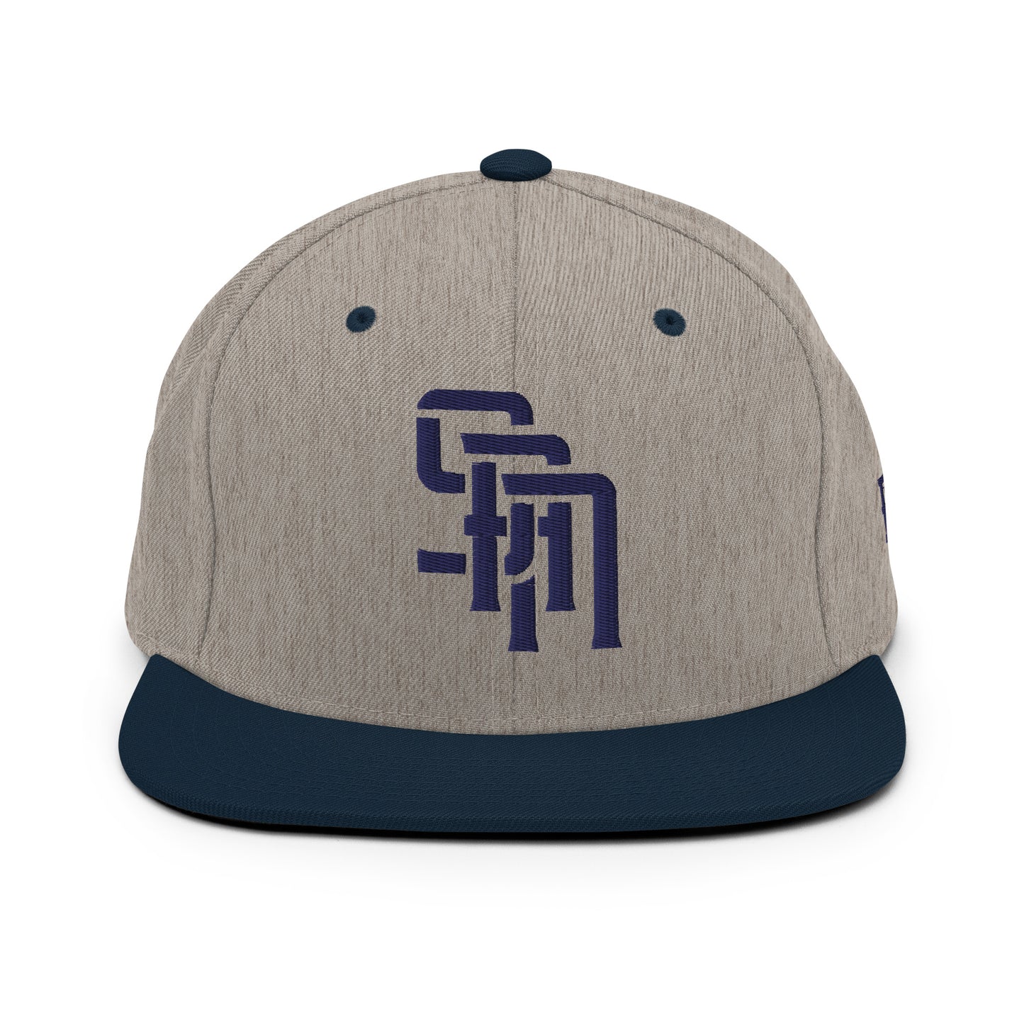 "SAN" Wool Blend Snapback Hat | Yupoong 6089M | E Luna Brand ESSENTIAL Duocrest 2 Navy Thread Logos: Front & Left