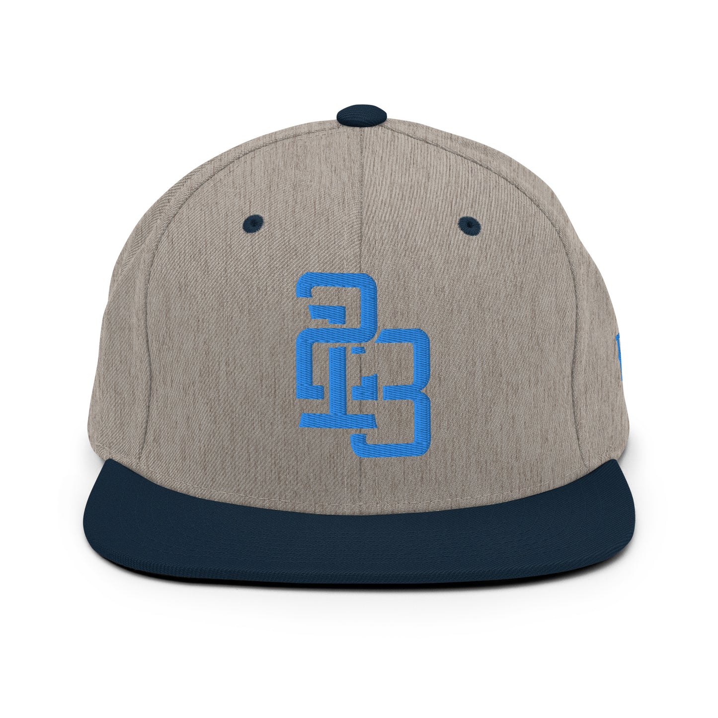 "213" Wool Blend Snapback Hat | Yupoong 6089M | E Luna ESSENTIAL Duocrest 2 Aqua/Teal Thread Front & Left Side Logos