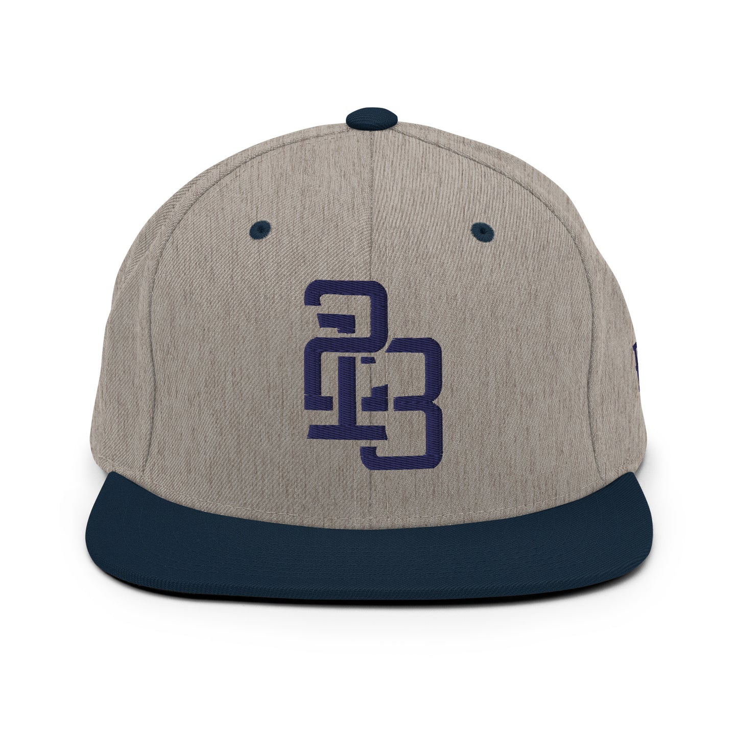 "213" Wool Blend Snapback Hat | Yupoong 6089M | E Luna SELECT Tricrest 3 Navy Thread Front, Left Side & Back Logos