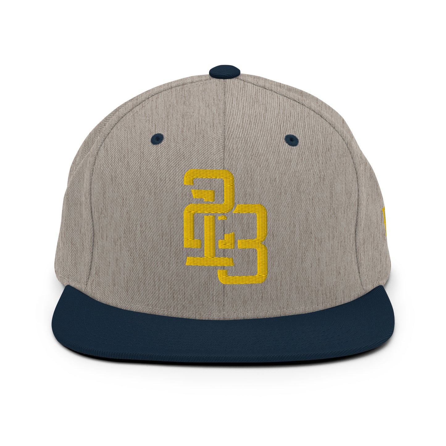 "213" Wool Blend Snapback Hat | Yupoong 6089M | E Luna SELECT Tricrest 3 Gold Thread Front, Left Side & Back Logos
