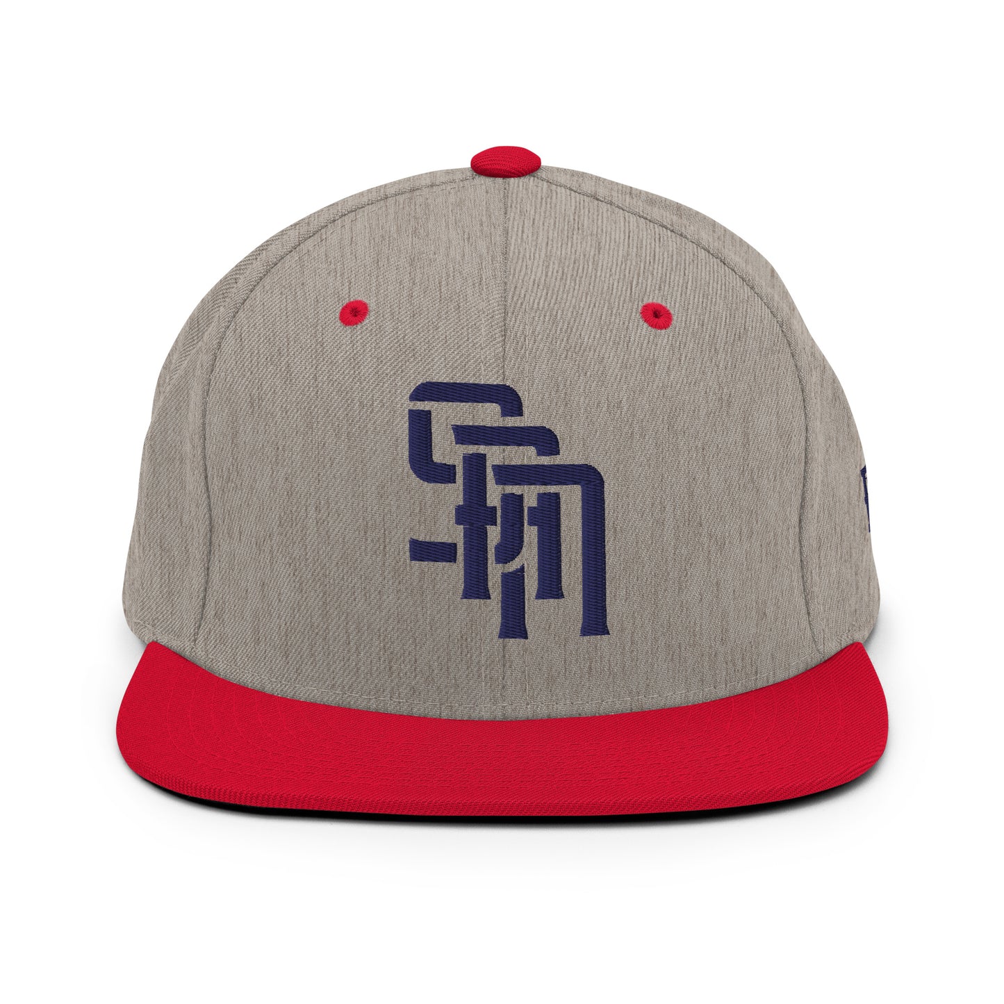"SAN" Wool Blend Snapback Hat | Yupoong 6089M | E Luna Brand ESSENTIAL Duocrest 2 Navy Thread Logos: Front & Left